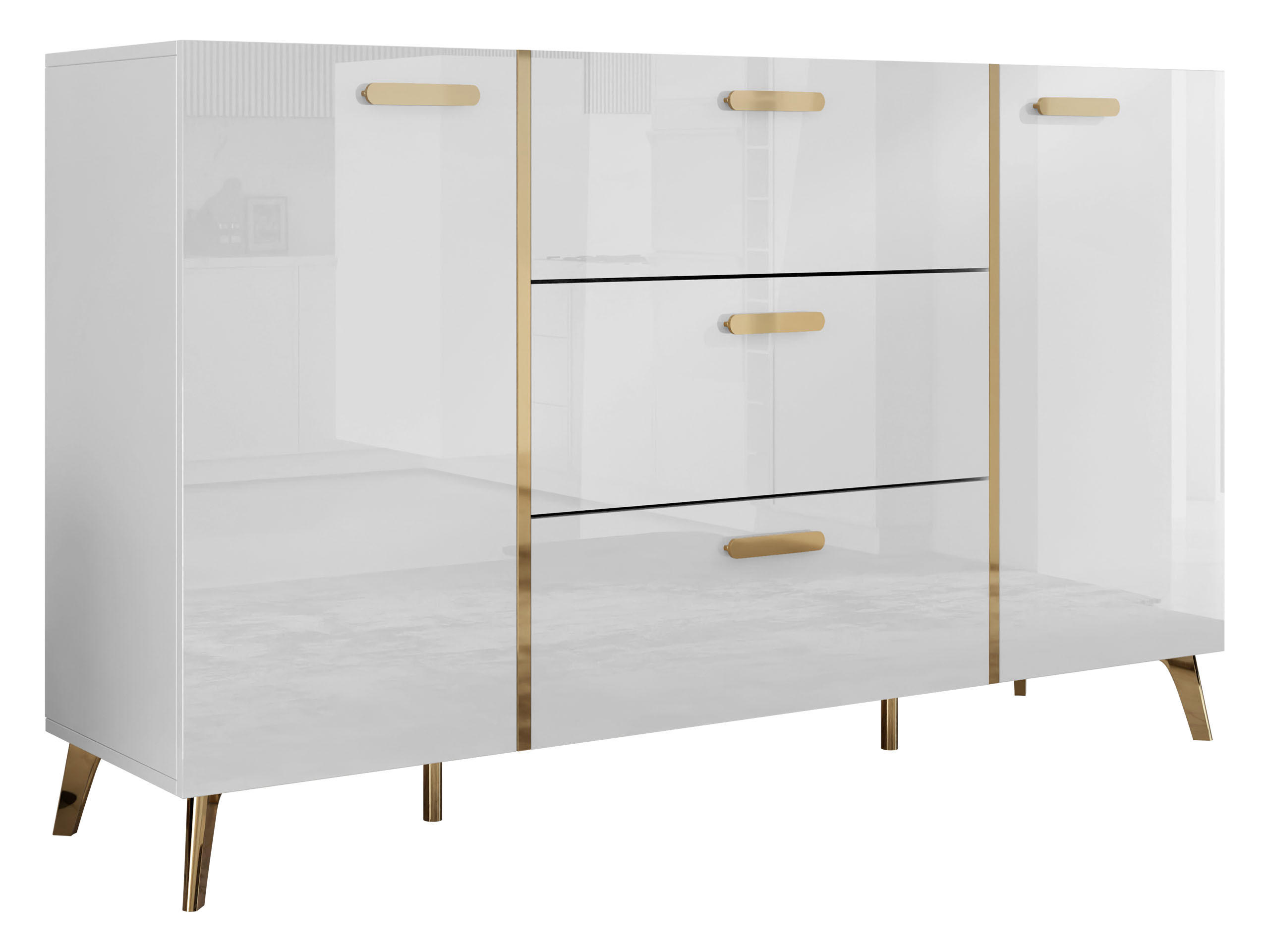 SIDEBOARD Picru 150 2D3SZ - Goldfarben/Weiß, Holzwerkstoff/Kunststoff (154/92/38cm) - MIRJAN24