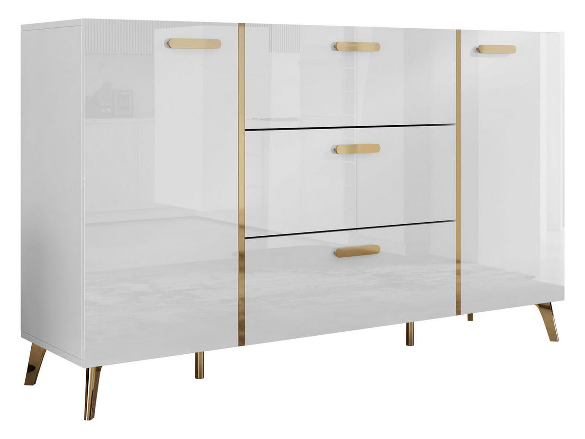 SIDEBOARD Picru 150 2D3SZ - Goldfarben/Weiß, Holzwerkstoff/Kunststoff (154/92/38cm) - MIRJAN24
