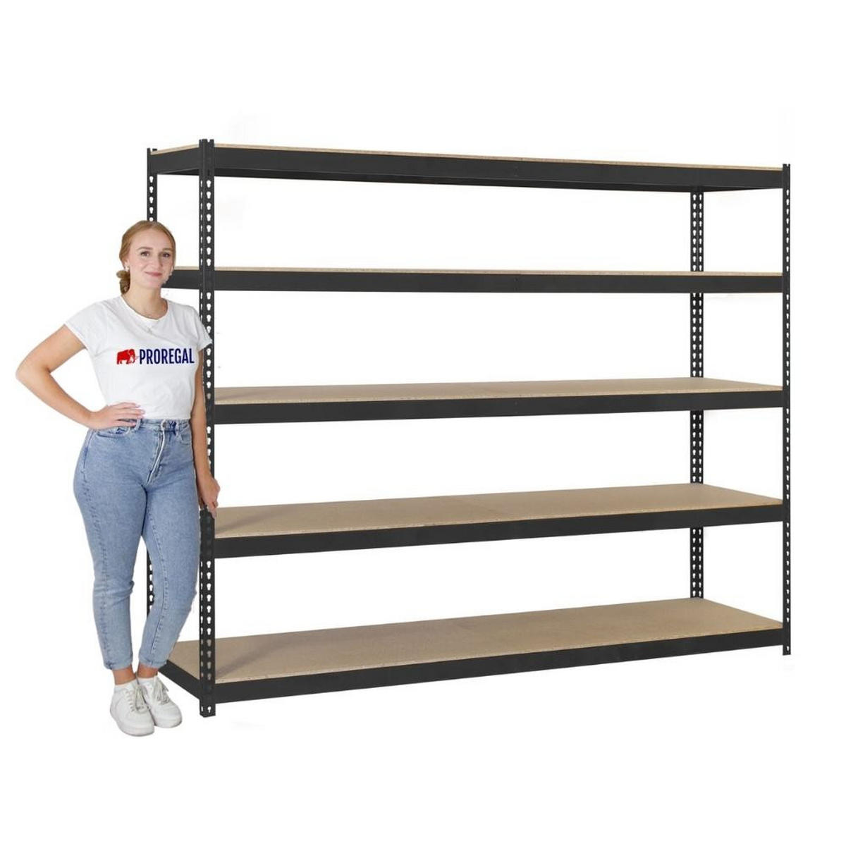 SCHWERLASTREGAL WOOD YETI FIVE | HxBxT 200x120x45cm | Fachlast 400kg | Anthrazit - Anthrazit, Metall (120/200/75cm) - PROREGAL