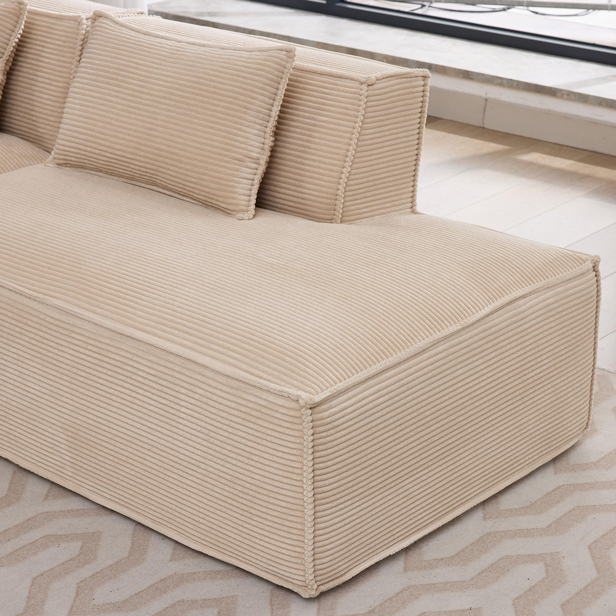 ECKSOFA Polyester Khaki mit Kissen - Hellbraun, Textil (235/129cm) - WISHDOR