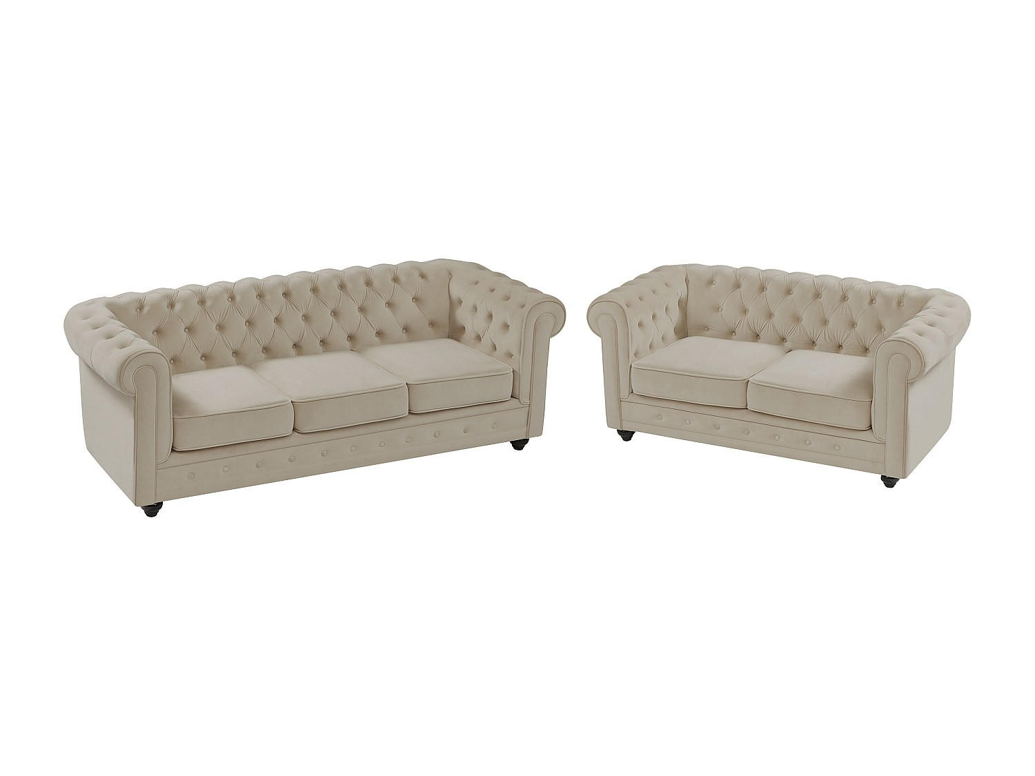 COUCHGARNITUR - 5 Personen - Samt, Stoff - Beige - CHESTERFIELD - Beige, Textil (168/72/88cm) - Vente-Unique