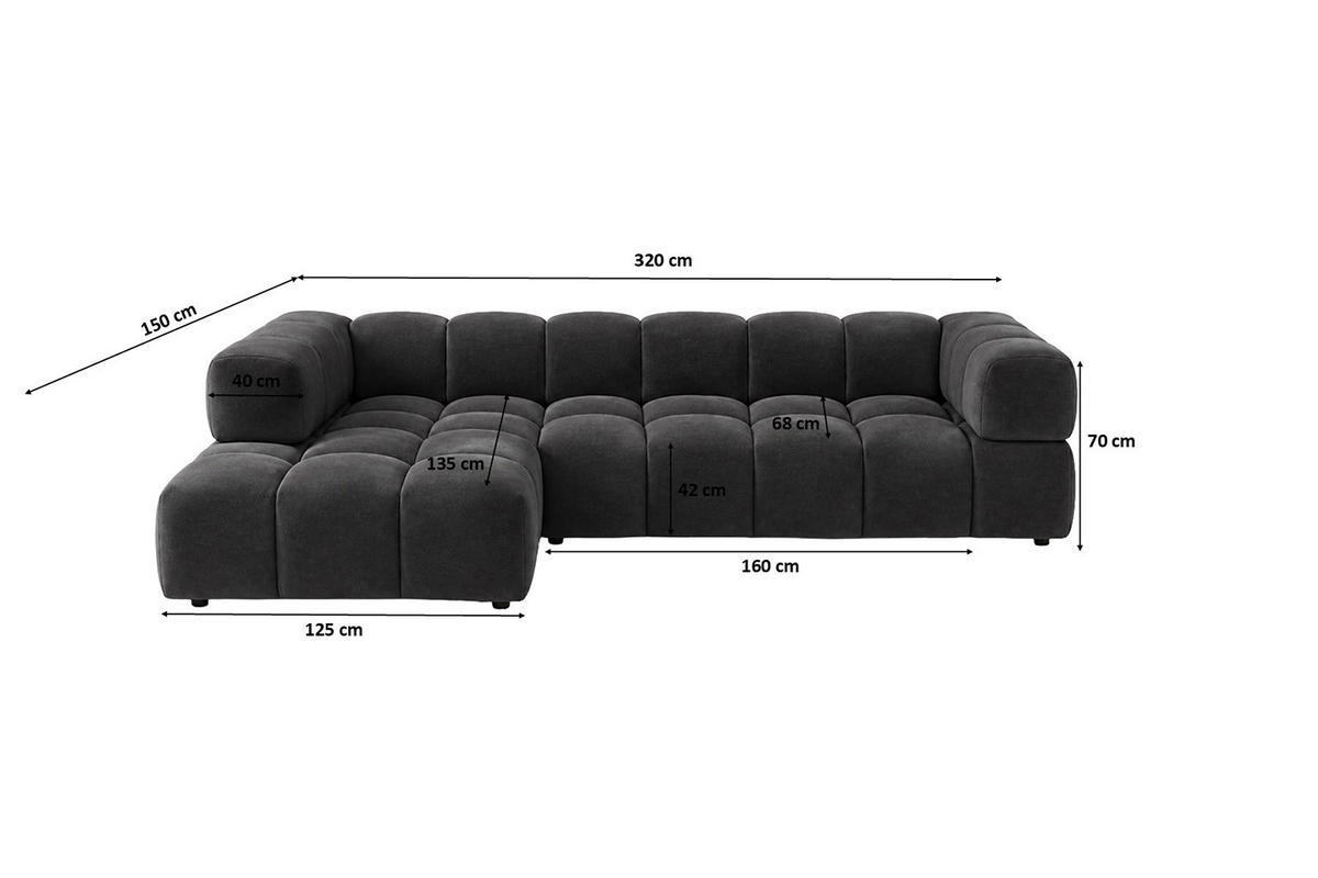 ROHOVÁ SEDAČKA ve tvaru L, velurová tkanina Bluvel, Černá, Levá strana, Averro XL - černá, dřevo (320/150cm) - Kaiser Möbel