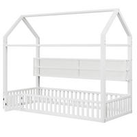 HAUSBETT 90/200 cm DE-03422, mit Zaun und LED-Beleuchtung, in Weiß - Weiß, Metall (90/200cm) - ComfortXL