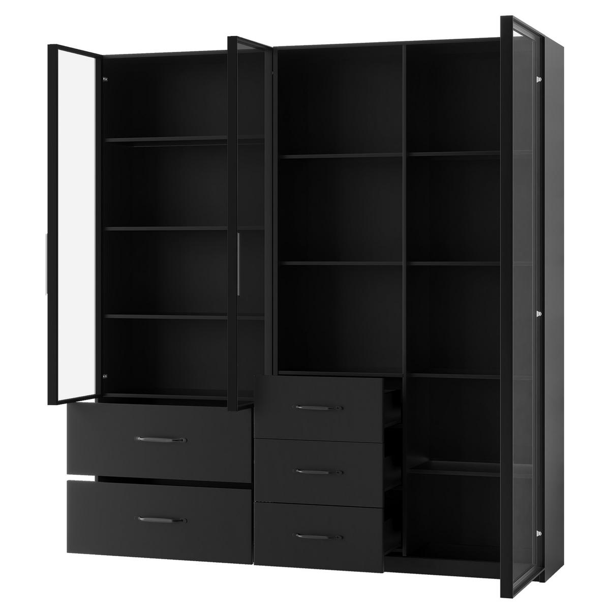 VITRINE 140cm Glas LED Bücherregal multifunktional modern - Schwarz, Holzwerkstoff (140/160/40cm) - FLIEKS