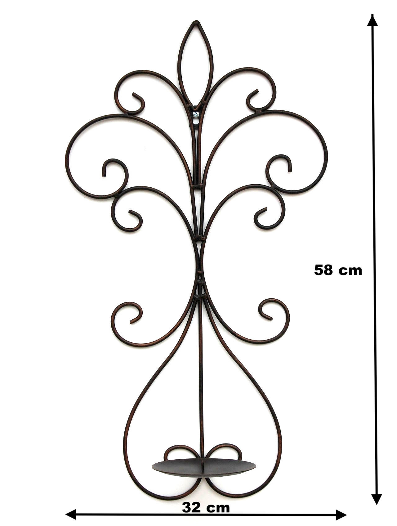 WANDKERZENHALTER Wand Metall Antik Schwarz 58 cm - Braun, Metall (32/58/16cm) - DanDiBo