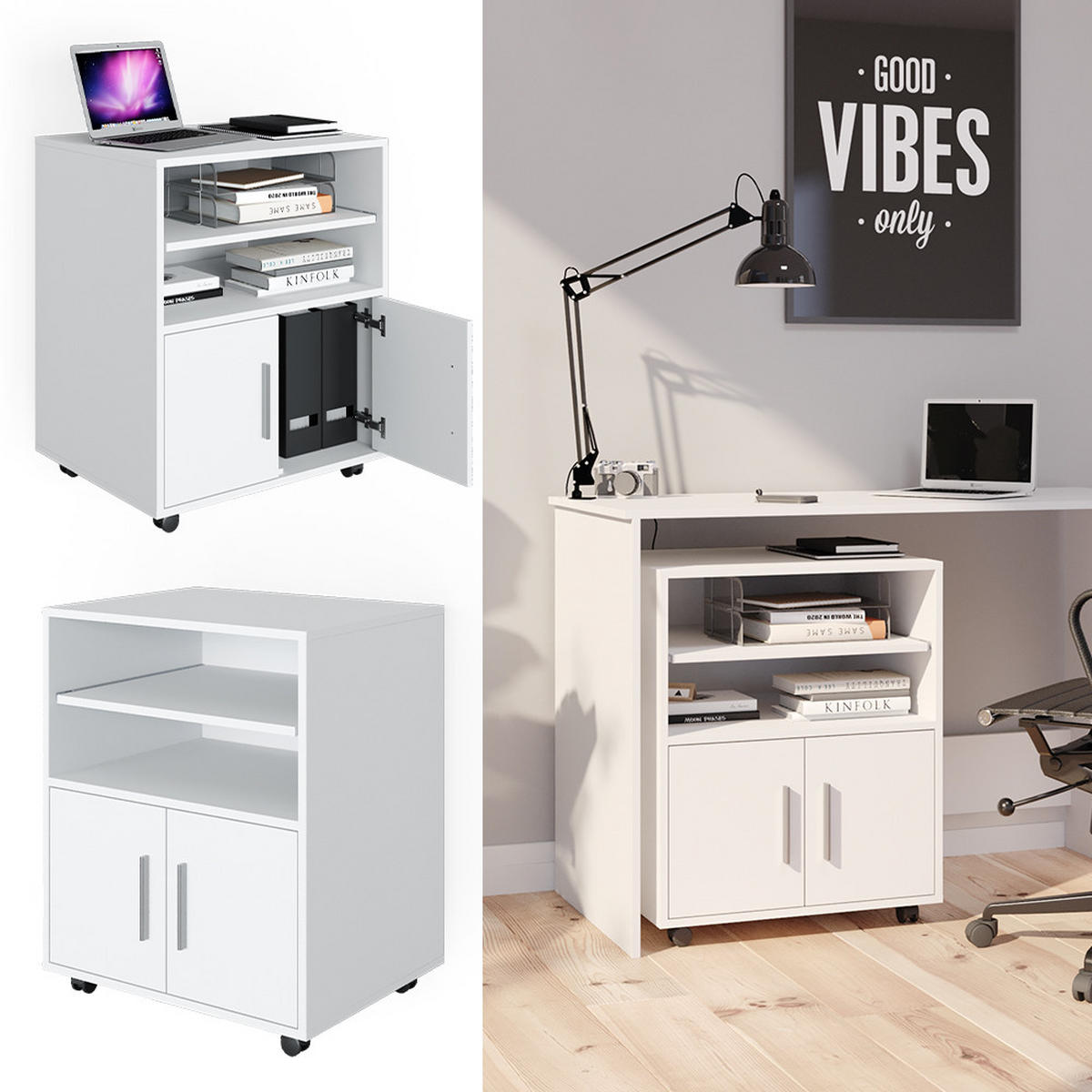 VOZÍK NA DOKUMENTY NA KOLEČKÁCH Novak Bílá - bílá, kompozitní dřevo (48.4/74.4/60.2cm) - Vicco