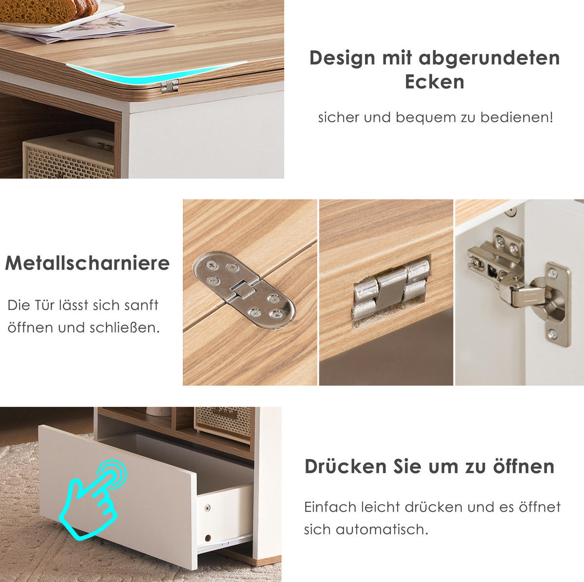 COUCHTISCH 100/51/47 cm höhenverstellbar mit 2-in-1-Tischplatte, 2 Schubladen und Stauraum aus Spanplatte, Weiß/Gelbbraun - Weiß, Holzwerkstoff (100/51/47cm) - Redom