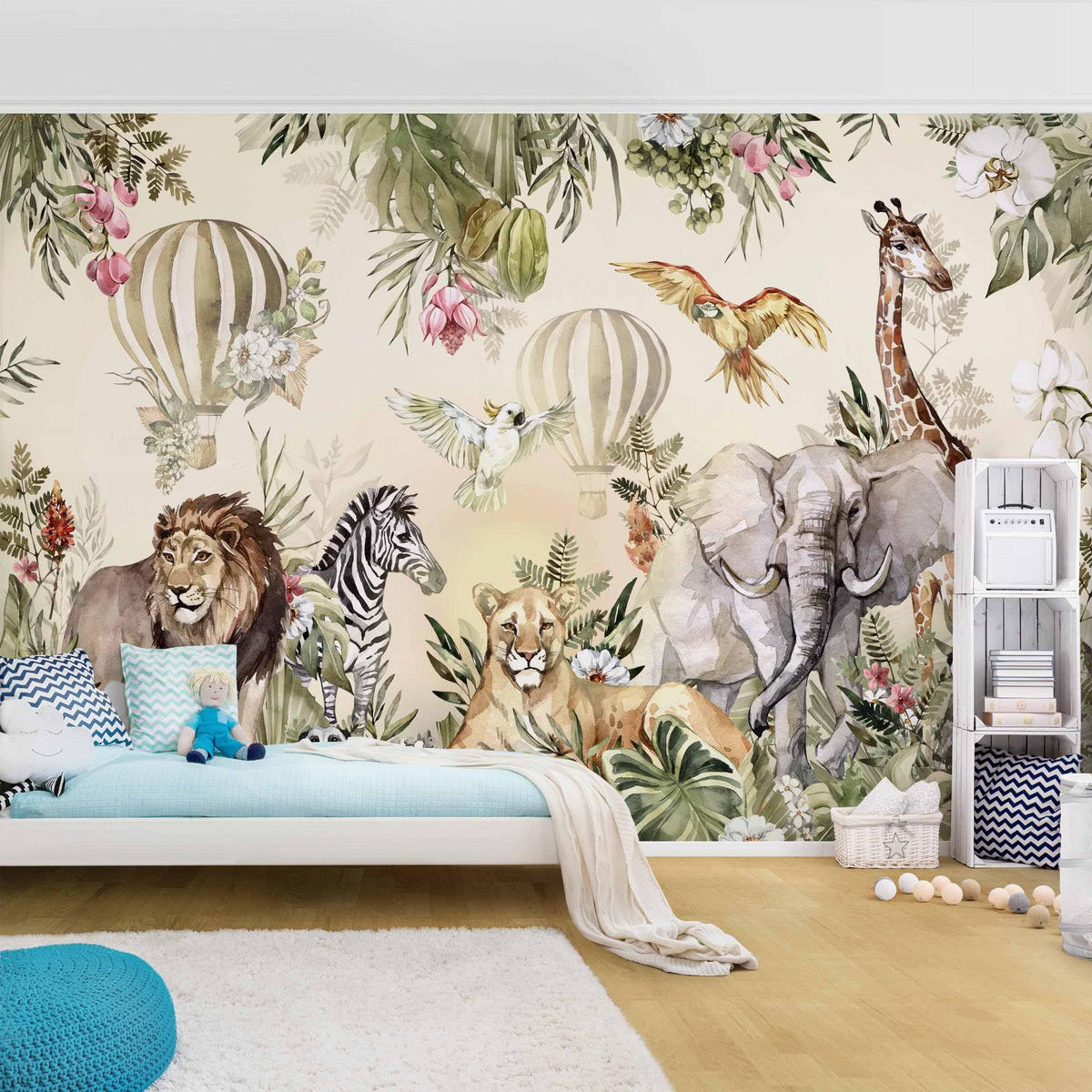 FOTOTAPETE Aquarell Savannen Tiere 432/290 cm - Multicolor, Papier (432/290cm) - Bilderwelten