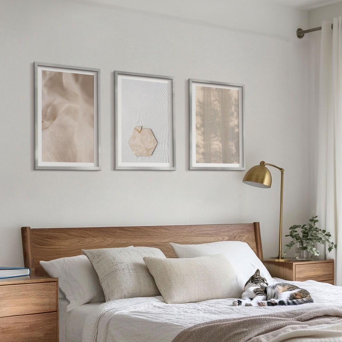 BILDER SET 3er Set - 40x60 cm Silberner Rahmen - Subtile Texturen, Boho-Natur - Silberfarben, Kunststoff (40/60cm) - TULUP