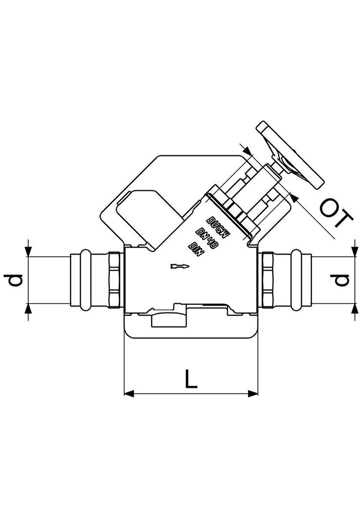 FREISTROMVENTIL,PRESSANSCHL.IG O.ENTL.,ST.SP,M.DS,DN40,PR42,DVGW - Schwarz, Metall (10/18/30cm) - Schlösser Armaturen