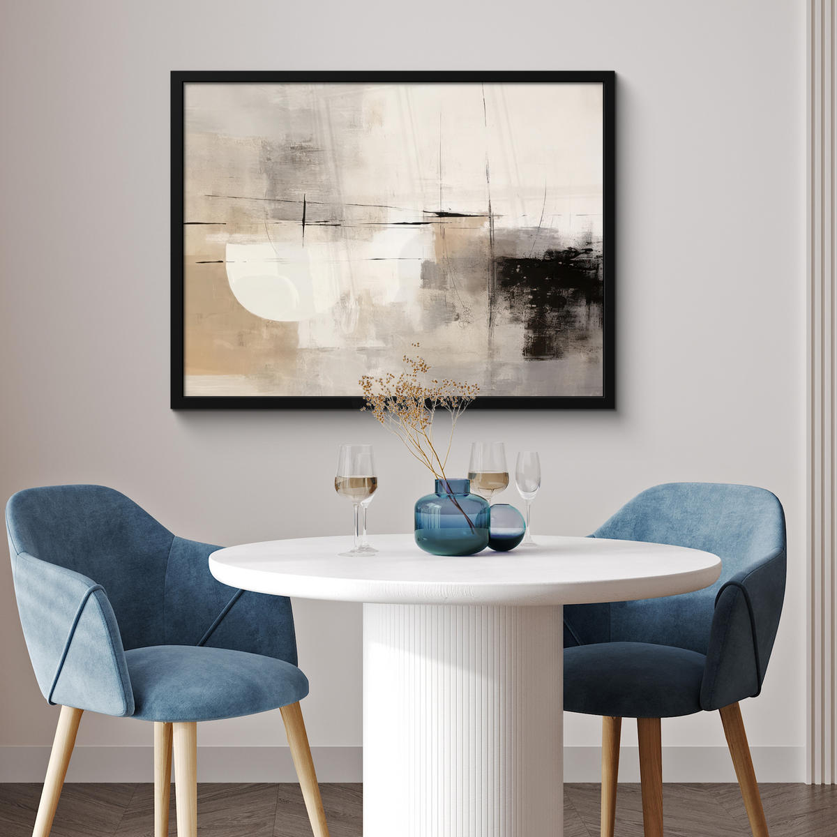 ZARÁMOVANÝ PLAGÁT Abstraktné - Umenie - Sivé 80x60 cm - svetlosivá, papier (80/60cm) - MuchoWow