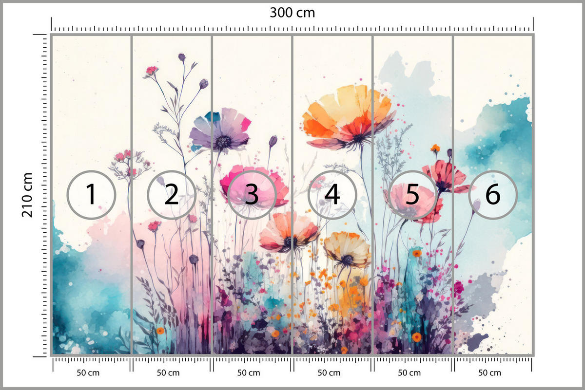 FOTOTAPETA Pre Spálňu Abstraktné Farebné Lúčne Kvety Akvarel 300 x 210 cm - oranžová/sivá, papier (300/210cm) - Muralo