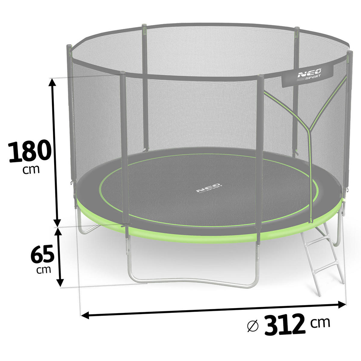 GARTENTRAMPOLIN 10 ft/312 cm mit Außennetz und Leiter - Grün, Metall (312/312cm)