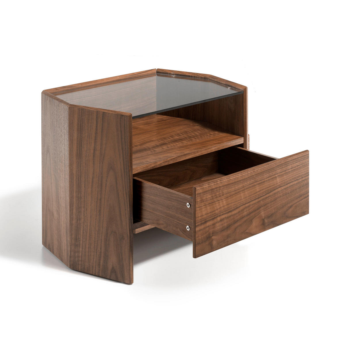 NACHTSCHRANK Nachttisch Nussbaum mit Platte aus gehärtetem Glas 65/45/50 cm - Nussbaumfarben, Glas/Holz (65/50/45cm) - ANGEL CERDA