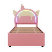 KINDERBETT 90/200 cm Rosa, mit Einhorn-Design, Ausziehbett und PU-Material - Pink, Kunststoff