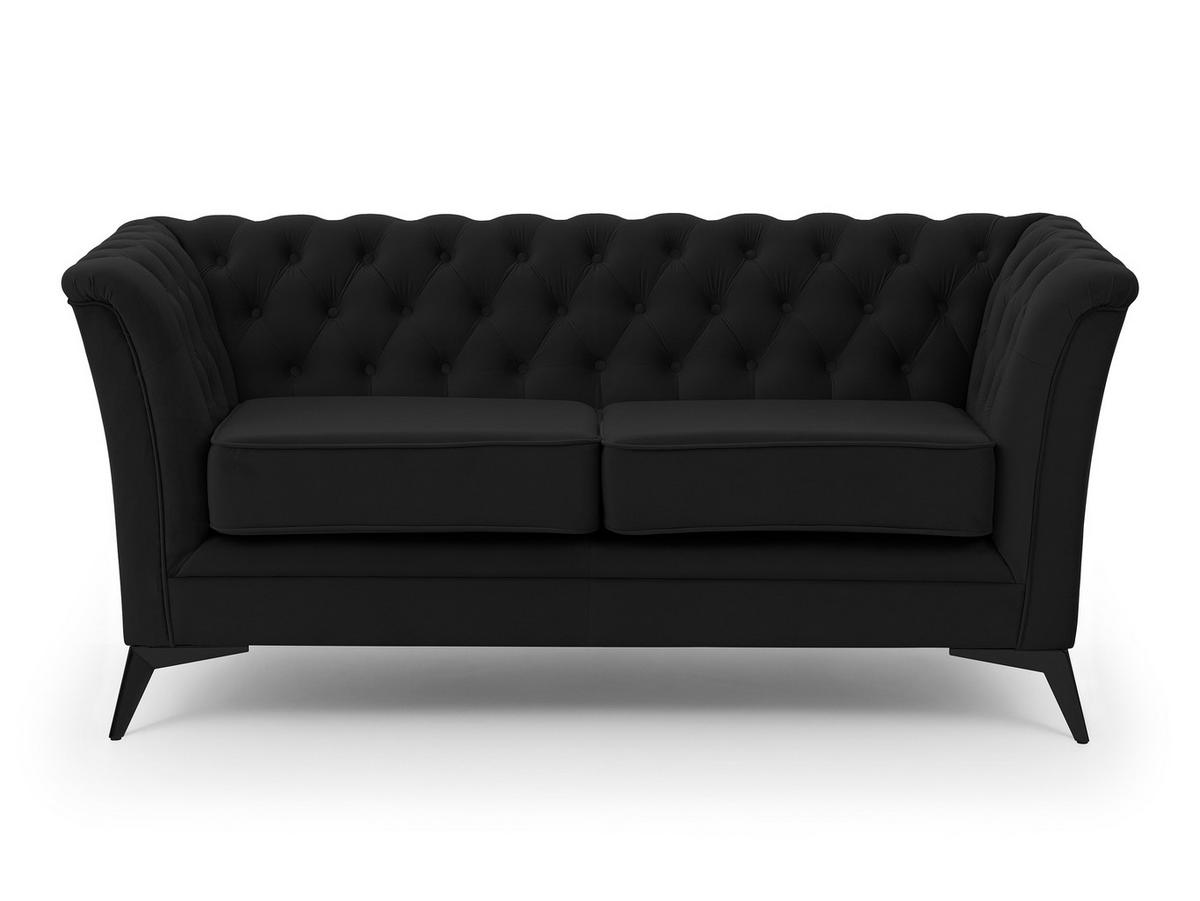 CHESTERFIELD-SOFA 2-sitzer Whitby Schwarz Samt mit schwarzen Füßen - Schwarz, Holz/Textil (175/78/82cm) - S-Style Möbel