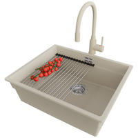 GRANITSPÜLE Praga Slim, 2-er set Beige 56/47 cm 1 Becken + Küchenarmatur 38/14 cm + Ablauf-Set + Aufrollbare Abtropffläche ab 60er Unterschrank - Chromfarben/Beige, Kunststoff (56/20/47cm) - Primagran