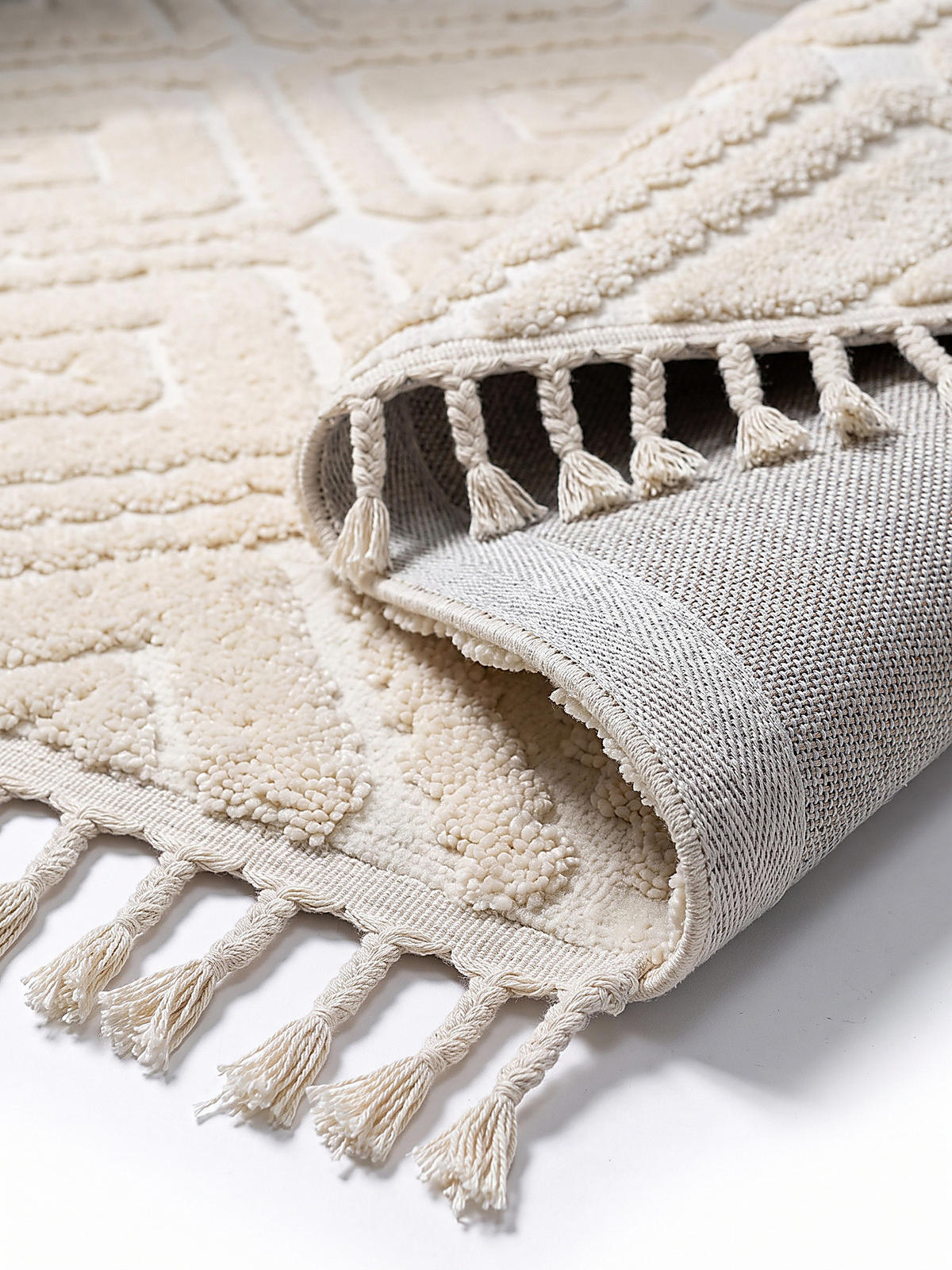 HOCHFLORTEPPICH, mit Fransen, TALLA, Rautenmuster, Creme, 200 x 300 cm - Beige, Textil (200/300cm) - KADIMA DESIGN