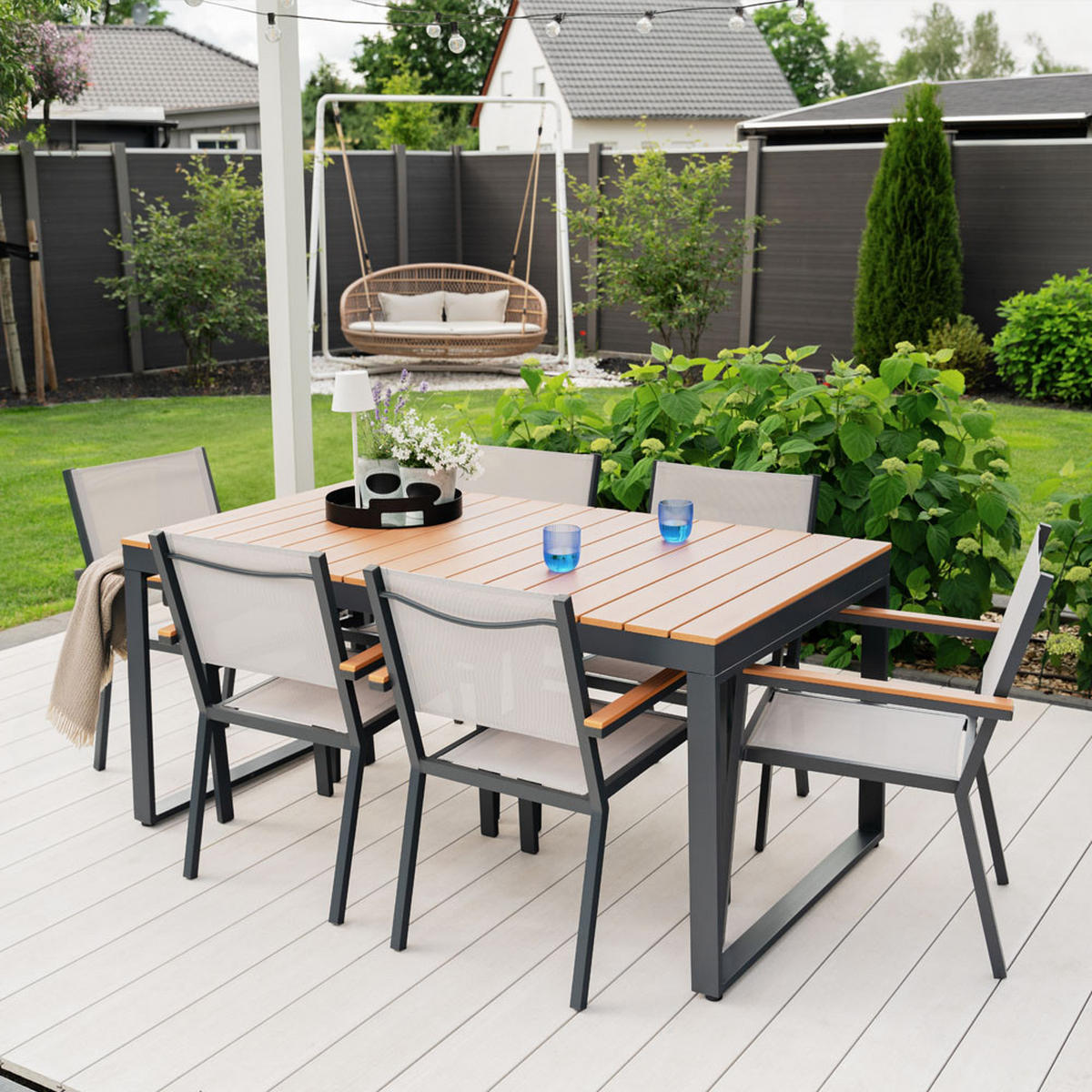 GARTENTISCH SIERA - 160 x 90 - Anthrazit, Kunststoff/Metall (160/90/75cm) - Home Deluxe
