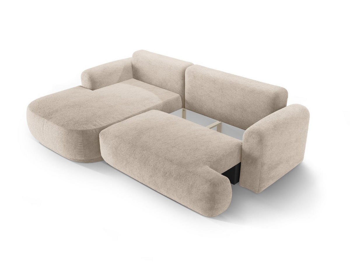 SCHLAFSOFA modular mit Bettkasten links Ella aus strukturiertem Stoff sandfarben 5 Sitzplätze - Sandfarben, Textil (174/271cm) - Micadoni