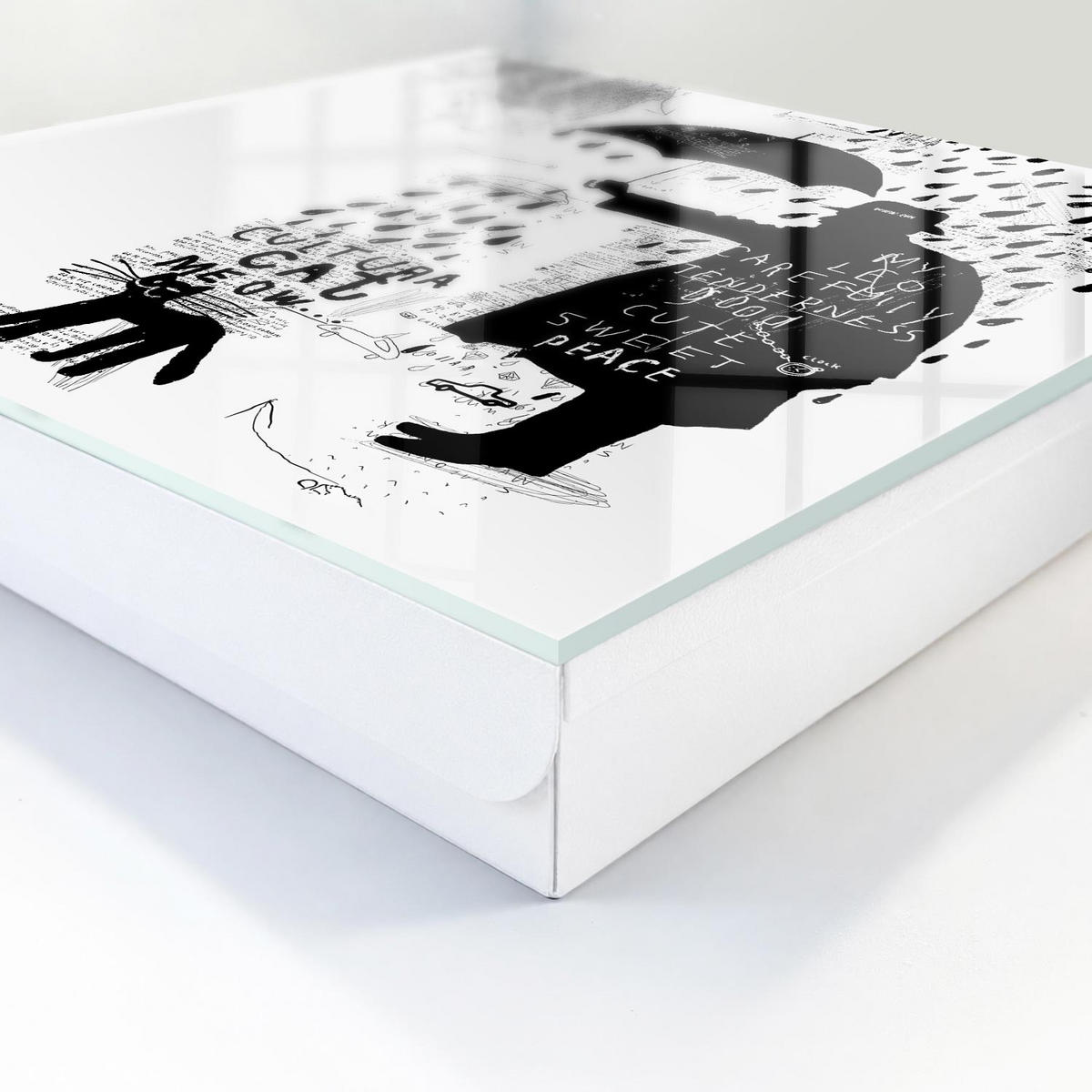 SCHLÜSSELBOX Weiß 30x30 cm – Türöffnung nach rechts - Weiße Silhouette - Schwarz, Metall (30/30/5cm) - TULUP