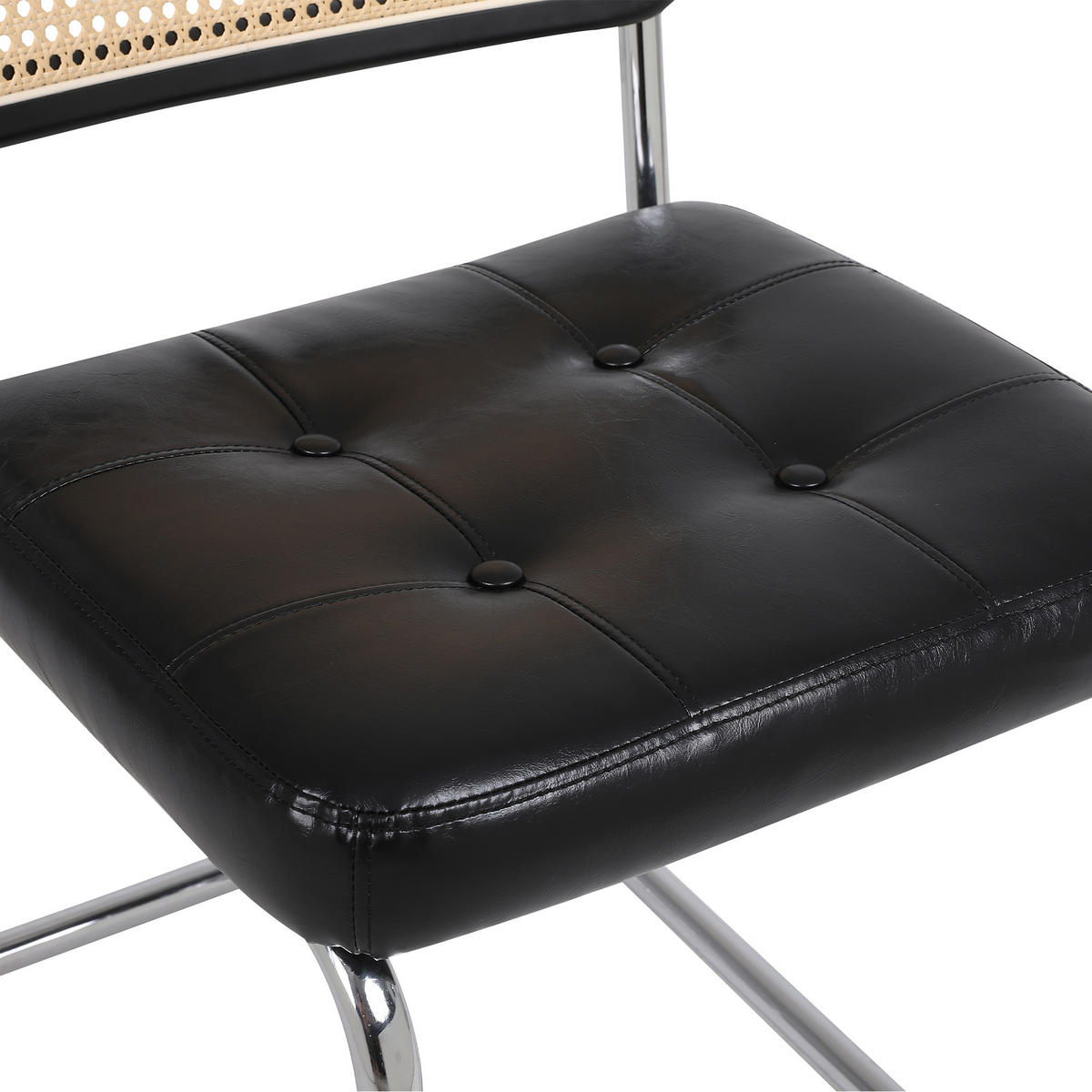 ESSZIMMERSTUHL 2er-Set mit Rattanlehne und PU-Polster, Schwarz - Schwarz, Kunststoff (50/85/61cm)