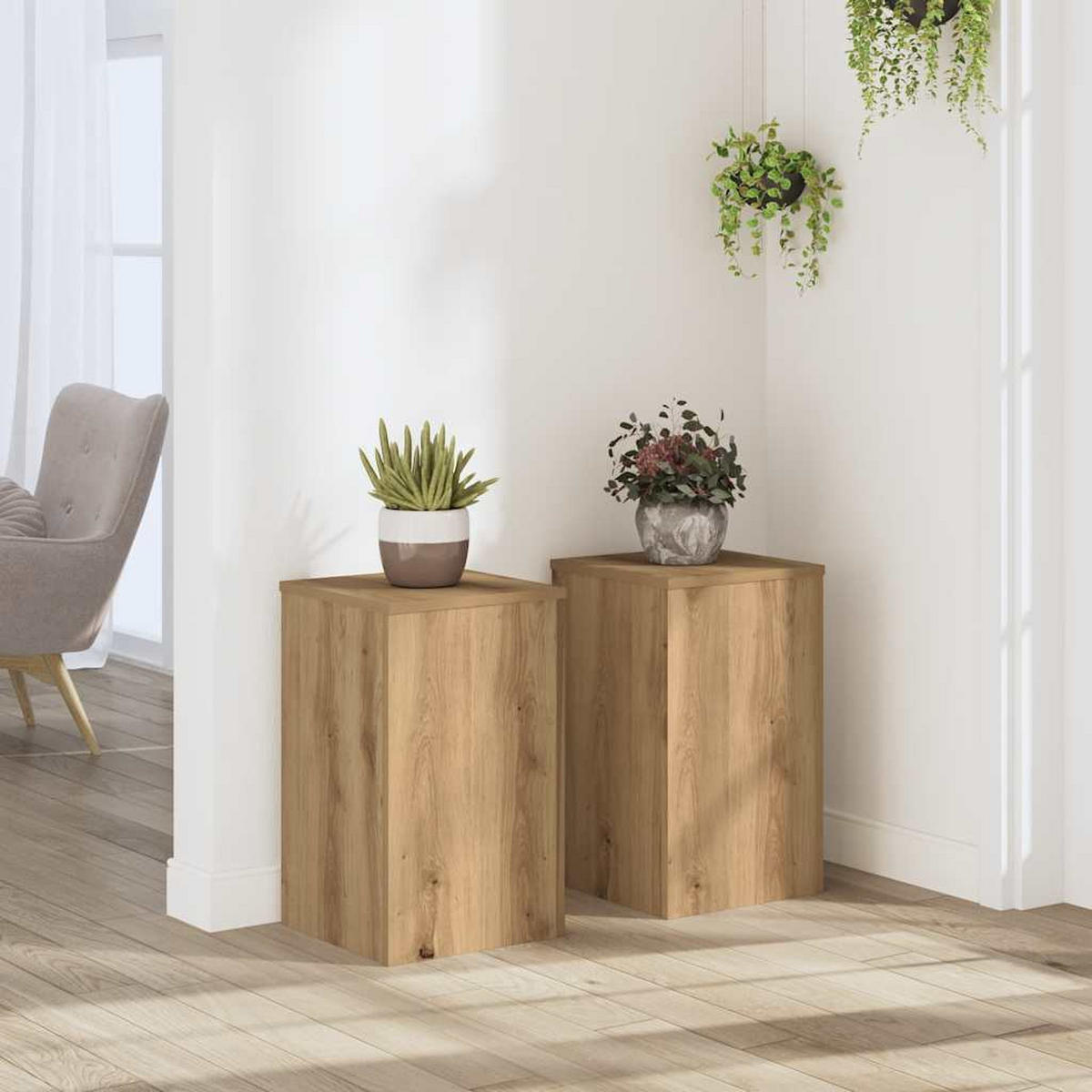 PFLANZENSTÄNDER 2er Set Artisan-Eiche 30/30/50 Cm Holzwerkstoff - Braun, Holzwerkstoff (30/50/30cm) - vidaXL