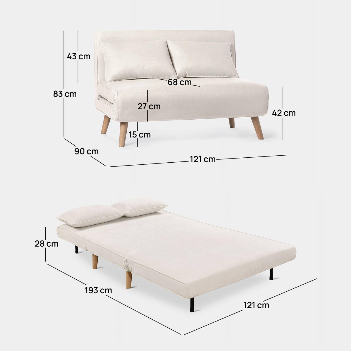 SCHLAFSOFA Noa Beige 121 cm x 83 cm - Beige, Textil (121/83/90cm) - Klast Home