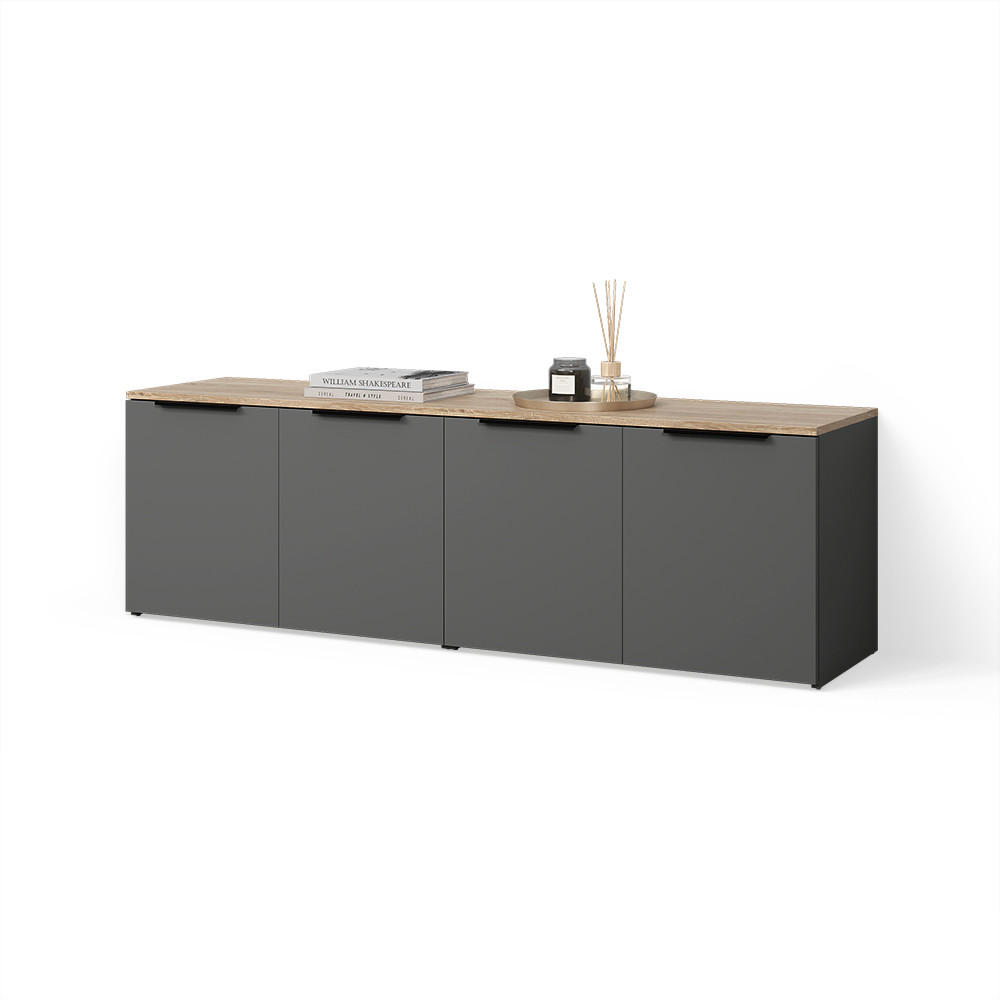 WOHNWAND Piave Anthrazit 2 Teile - Anthrazit, Holzwerkstoff (80/50/40cm) - Livinity®