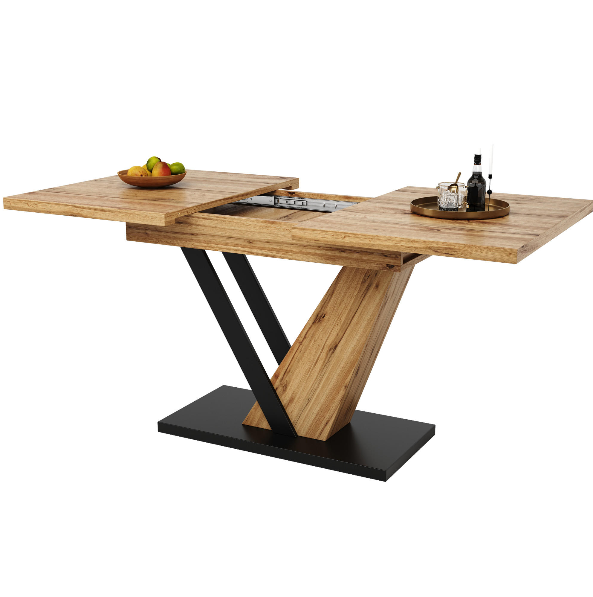 ESSTISCH 120-160x75x76 cm in Natur und Schwarz aus MDF mit Holzmaserung ausziehbar - Naturfarben, Holzwerkstoff (160/70/75.5cm) - Modfu