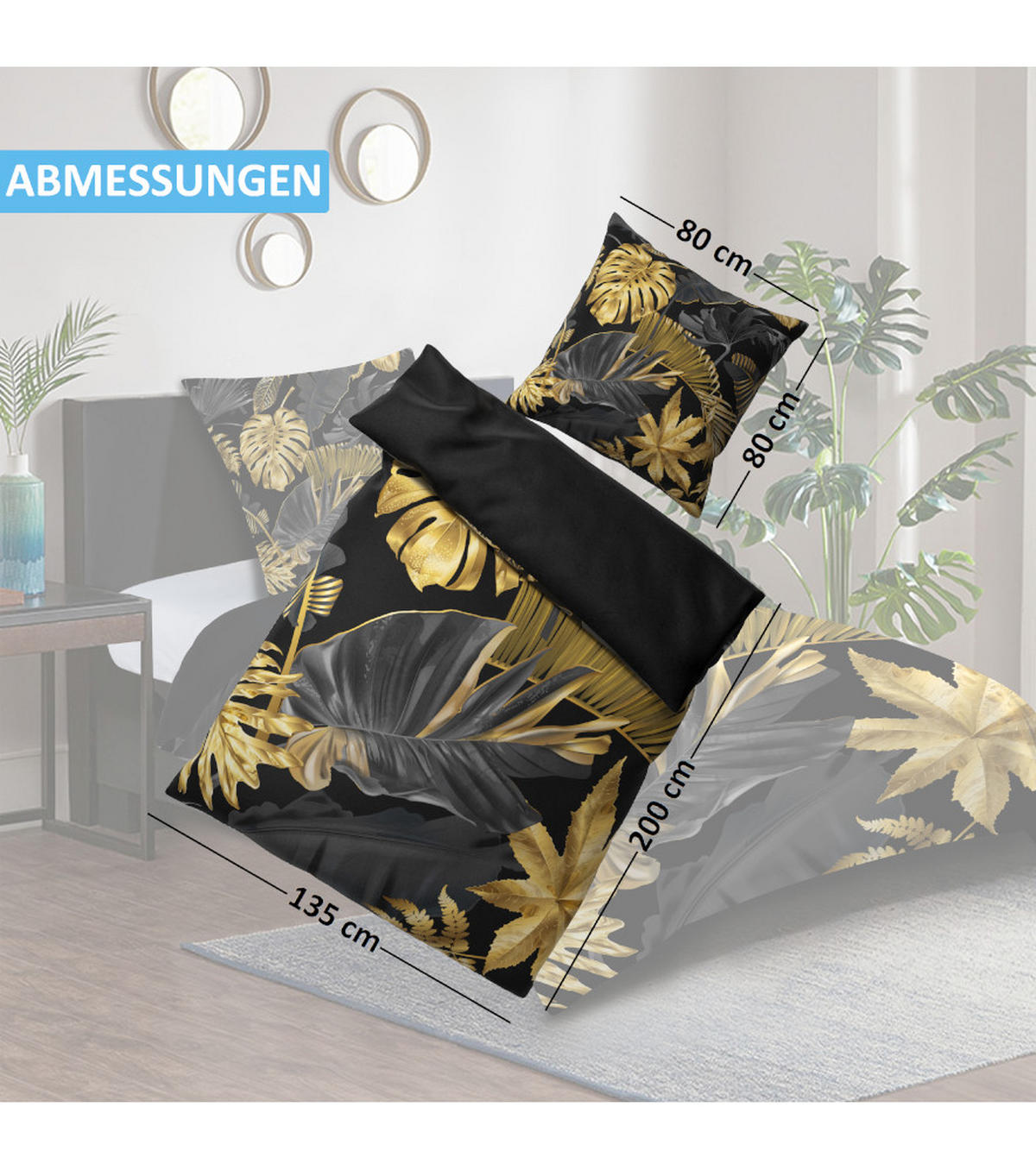 BETTWÄSCHE 2-teilig Golden Leaves - Goldfarben, Naturmaterialien (135/200cm) - Sanilo