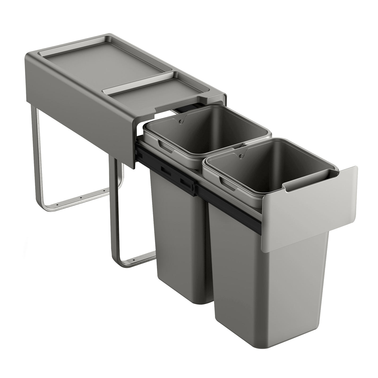 EINBAUMÜLLEIMER EM2x14 28l - Grau, Kunststoff (25/42/48cm) - SVITA