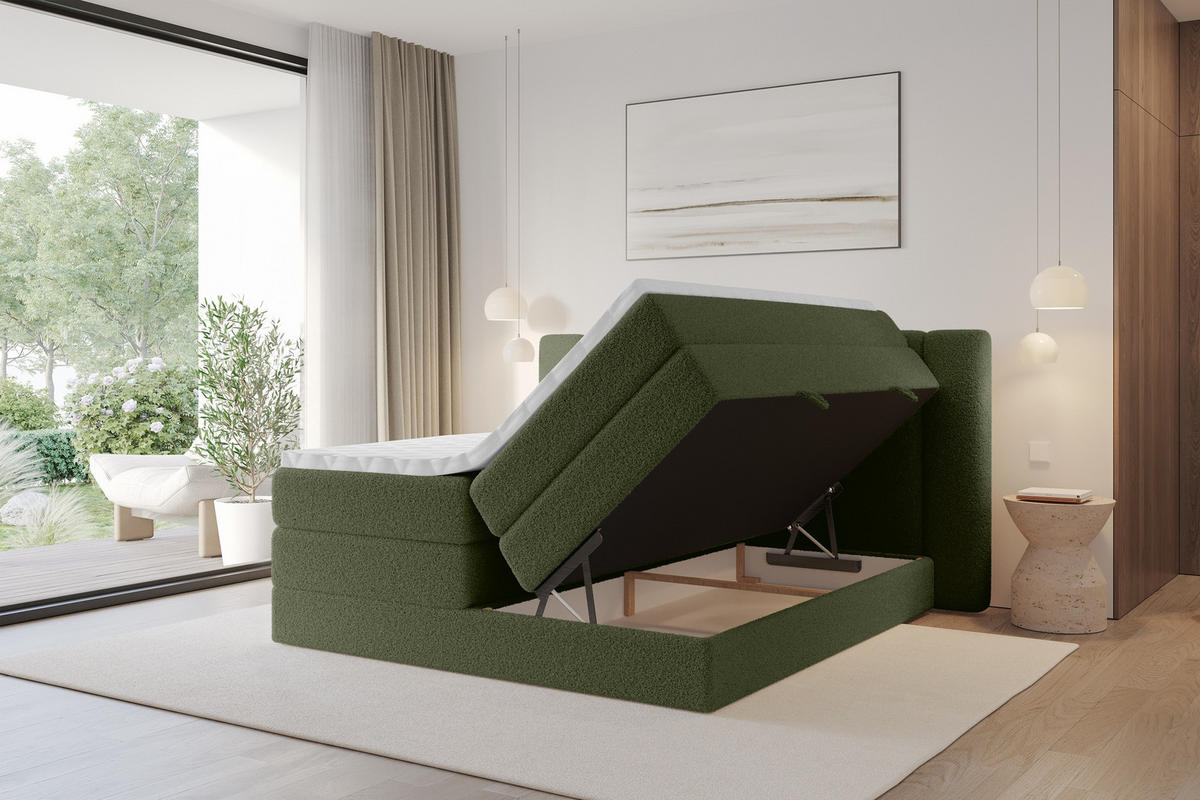 BOXSPRINGBETT mit Matratze H3/H4 - EVON KING - 140x200 cm Grün - Jadegrün, Holzwerkstoff (140/200cm) - ALTDECOR