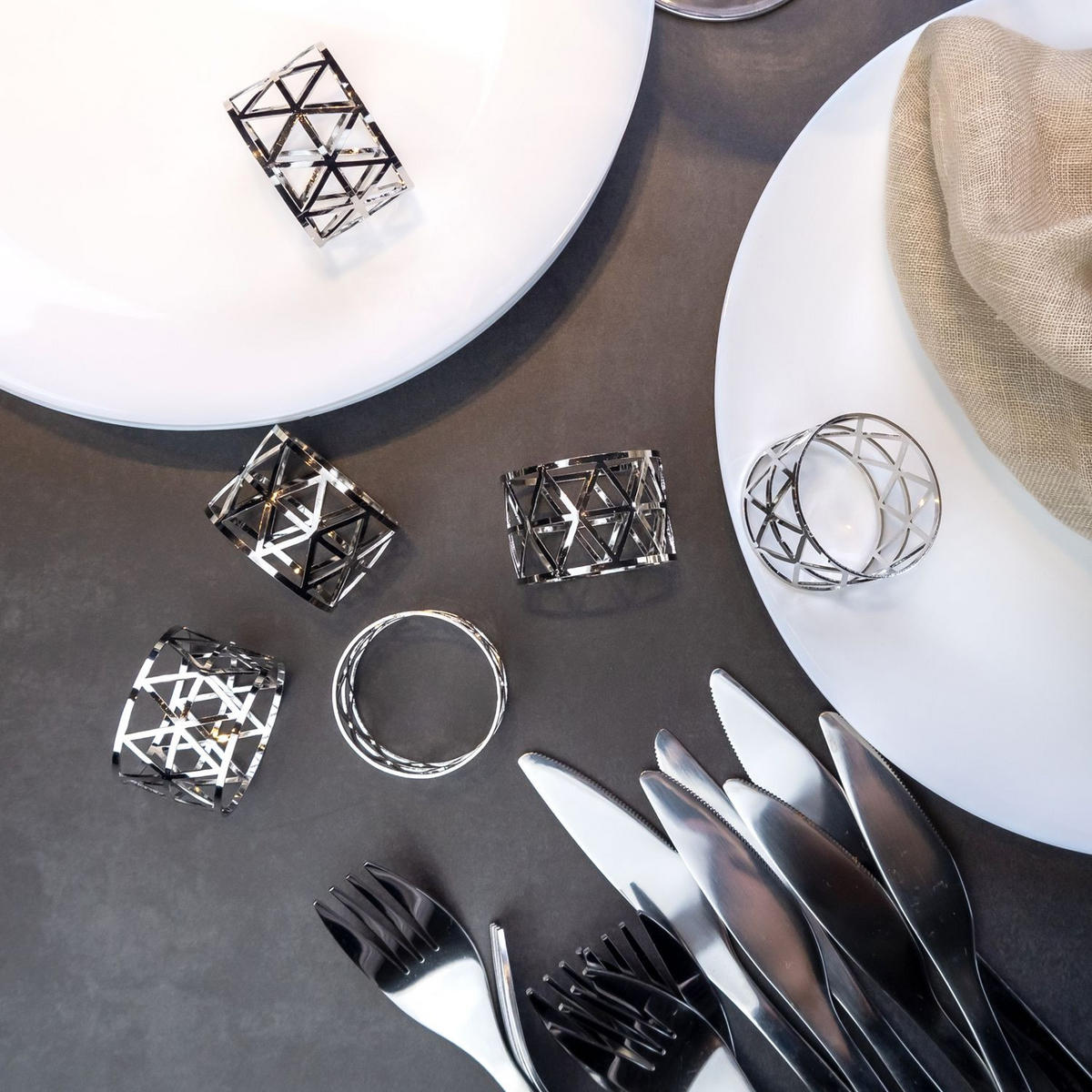 SERVIETTENRINGE Serviettenhalter (6er-Set) - Silberfarben, Metall (4.5/3/4.5cm) - Intirilife