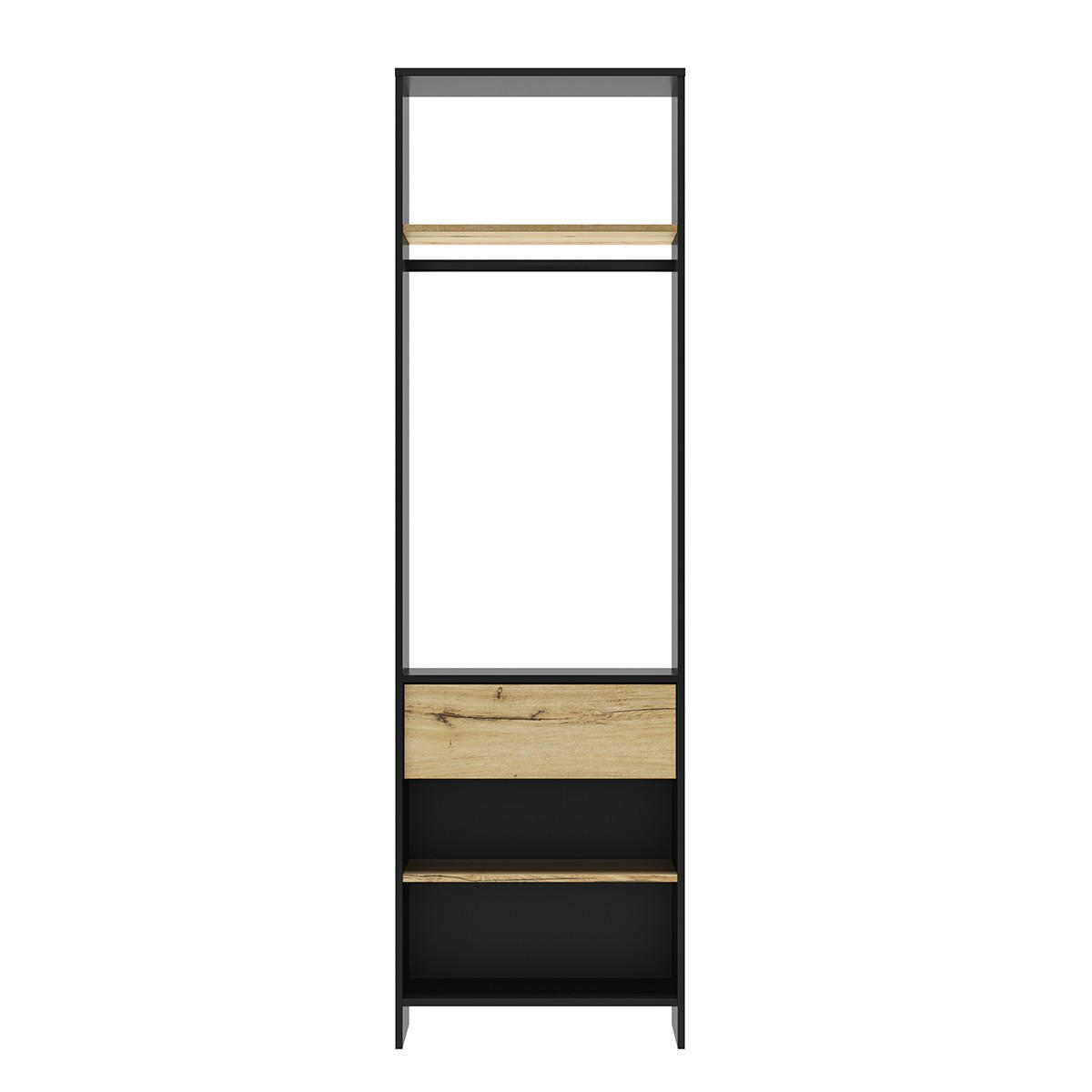 KLEIDERSCHRANK mit einer Schublade und Kleiderstange MIMIZAN - Französische Herstellung - 63/45/213 cm - Schwarz, Holzwerkstoff (45/213/63cm) - Calicosy