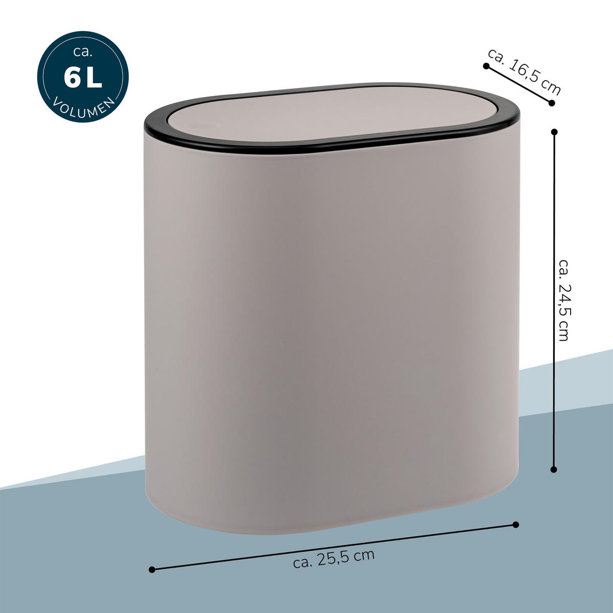 KOSMETIKEIMER 6 Liter, grau - Taupe, Kunststoff (25.5/24.5/16.5cm) - eluno