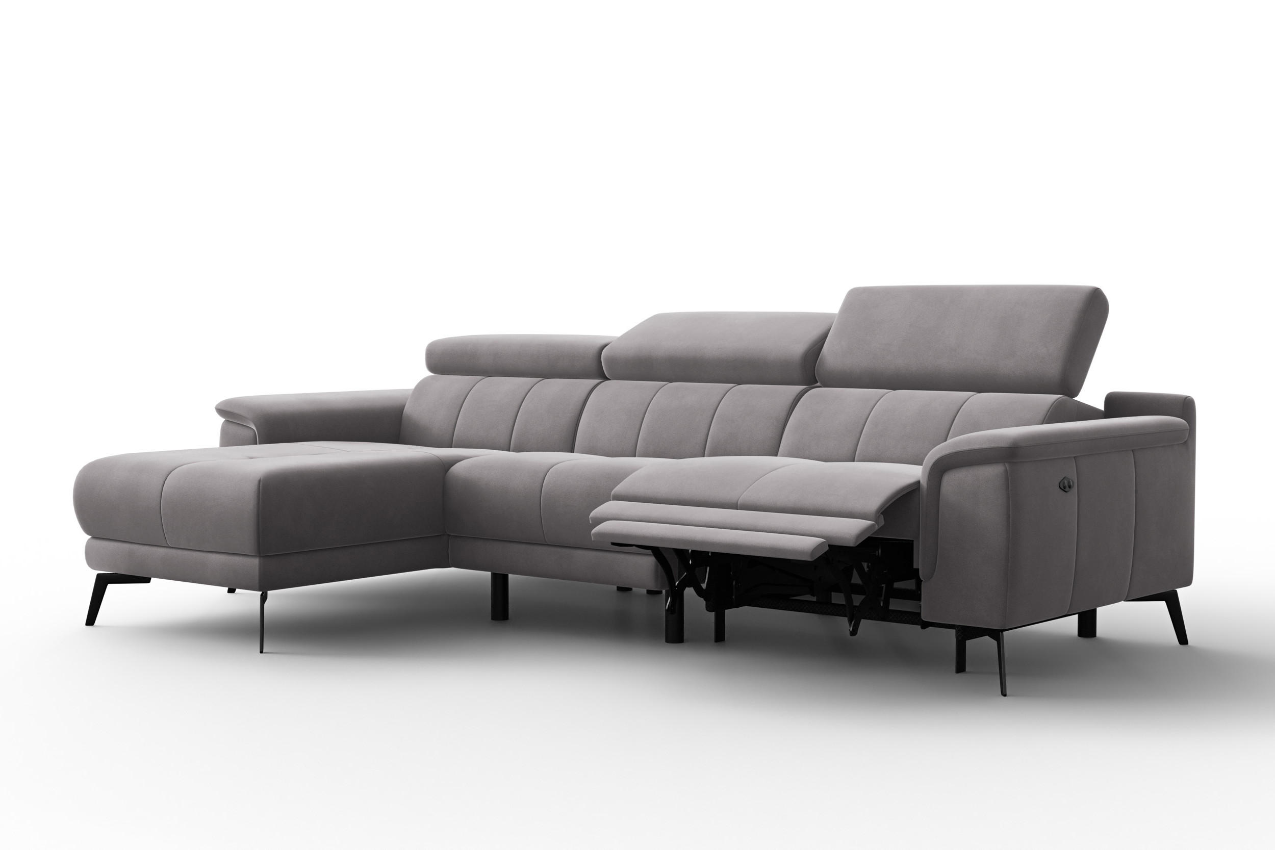 ECKSOFA FIERO 4-Sitzer LINKS, Dunkelgrauer Veloursstoff - Dunkelgrau/Schwarz, Holz/Textil (288/170cm) - Courtois Laville