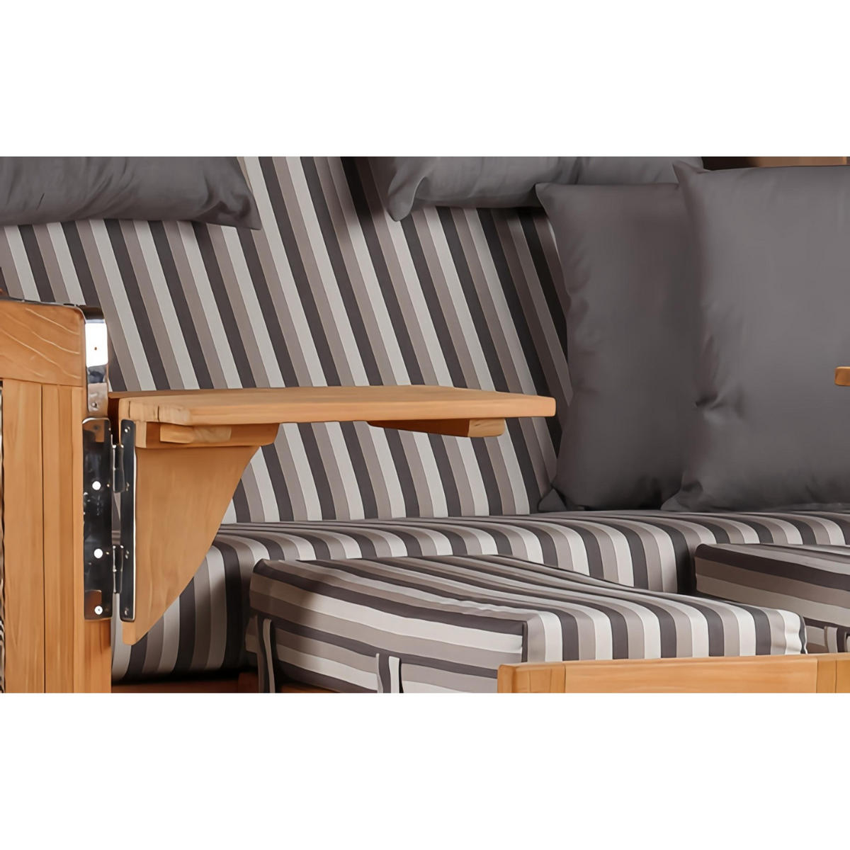STRANDKORB Düne Grande Bullauge Teak PE Grey Dessin 545 - Braun/Grau, Metall (142/170/95cm) - Mr. Deko