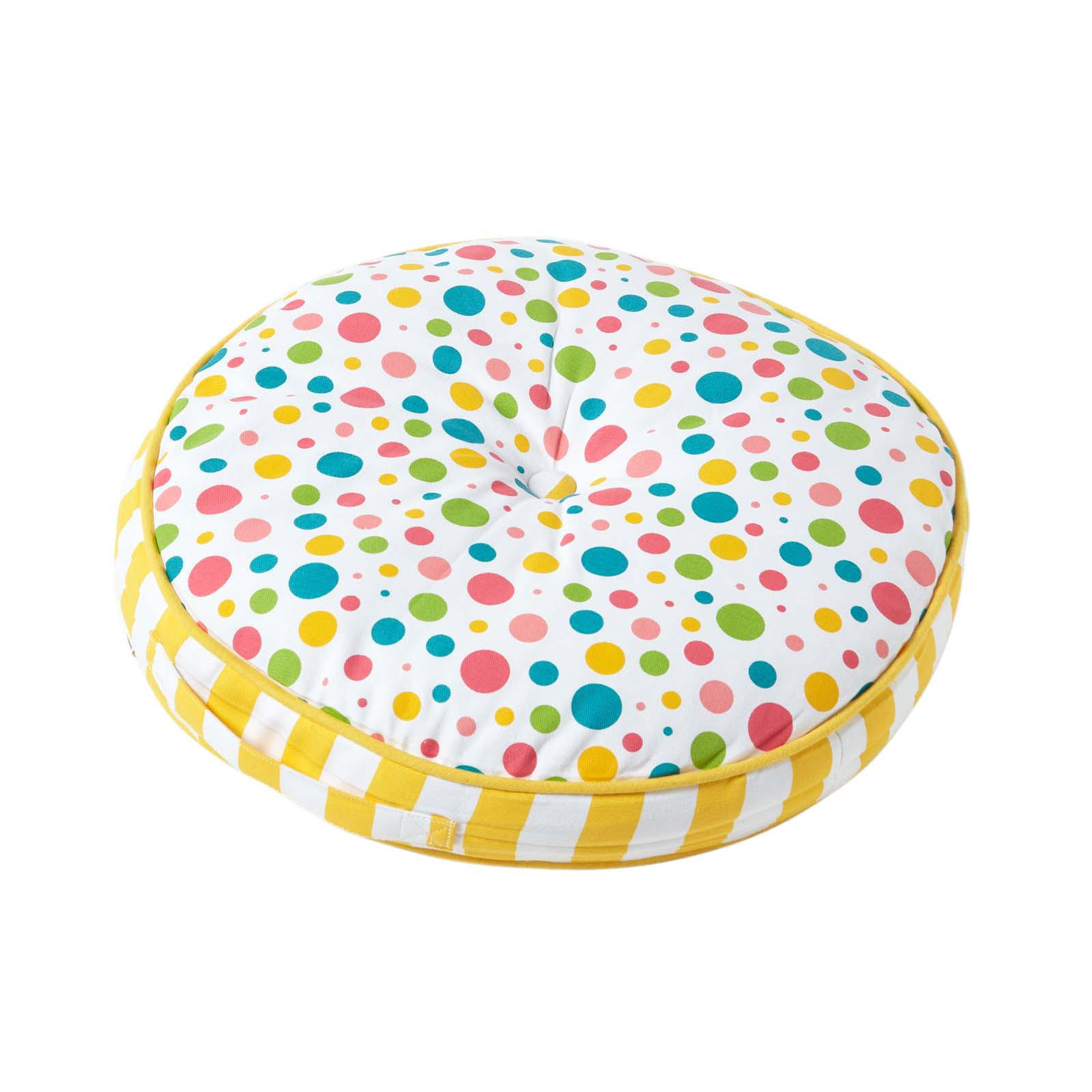 BODENKISSEN rund, bunte Punkte & gelbe Streifen, Ø 43/7 cm - Multicolor, Textil (43/43/7cm) - Homescapes