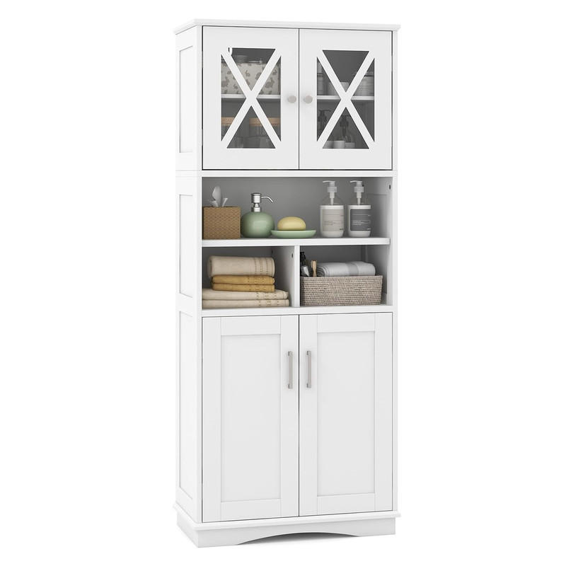 Costway Badezimmerschrank Weiß 60x145x30 cm