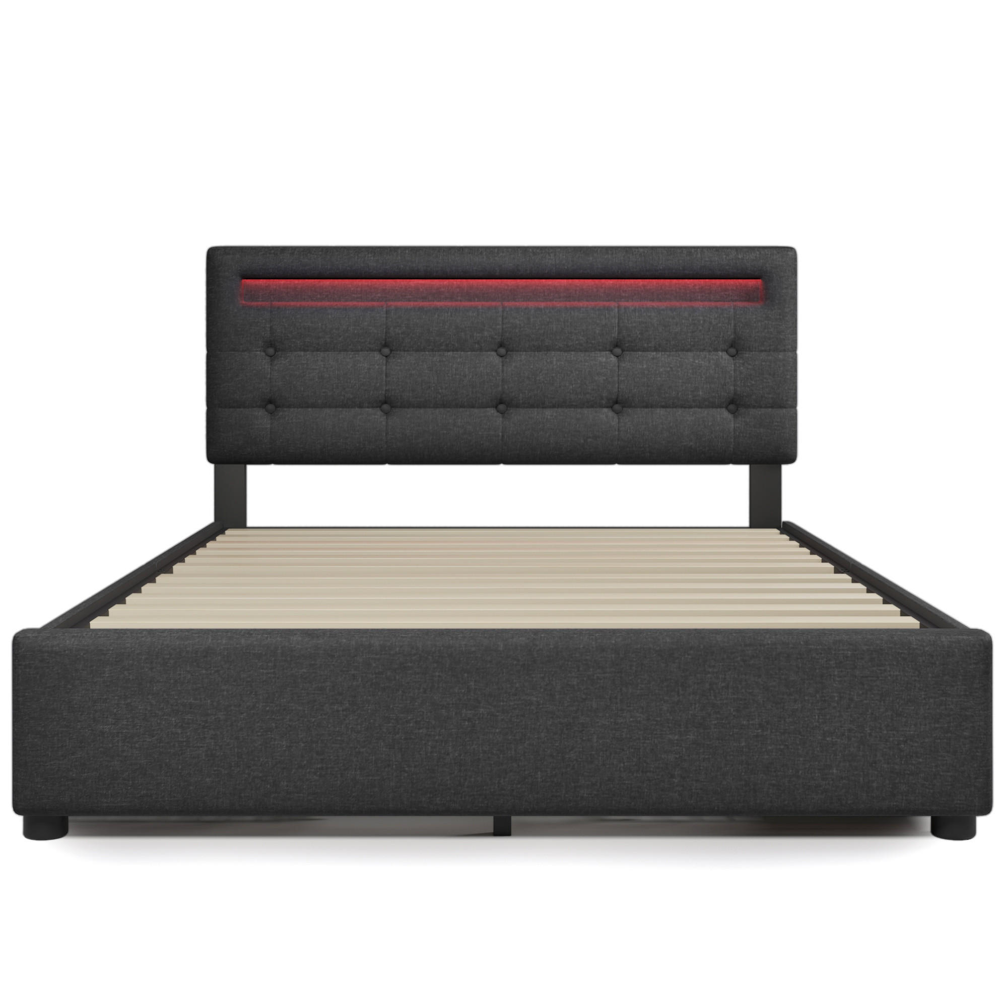 POLSTERBETT 140/200 cm mit LED-Beleuchtung, 4 Schubladen, verstellbarem Kopfteil und Matratze, Grau - Grau, Textil (140/200cm) - Redom