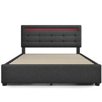 POLSTERBETT 140/200 cm mit LED-Beleuchtung, 4 Schubladen, verstellbarem Kopfteil und Matratze, Grau - Grau, Textil (140/200cm) - Redom