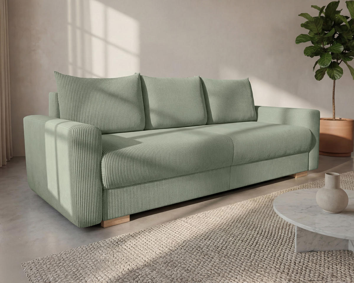 3-SITZER-SCHLAFSOFA ELMA mit Bettfunktion, grün - Grün, Holz (92.5/79/230cm) - Homesy