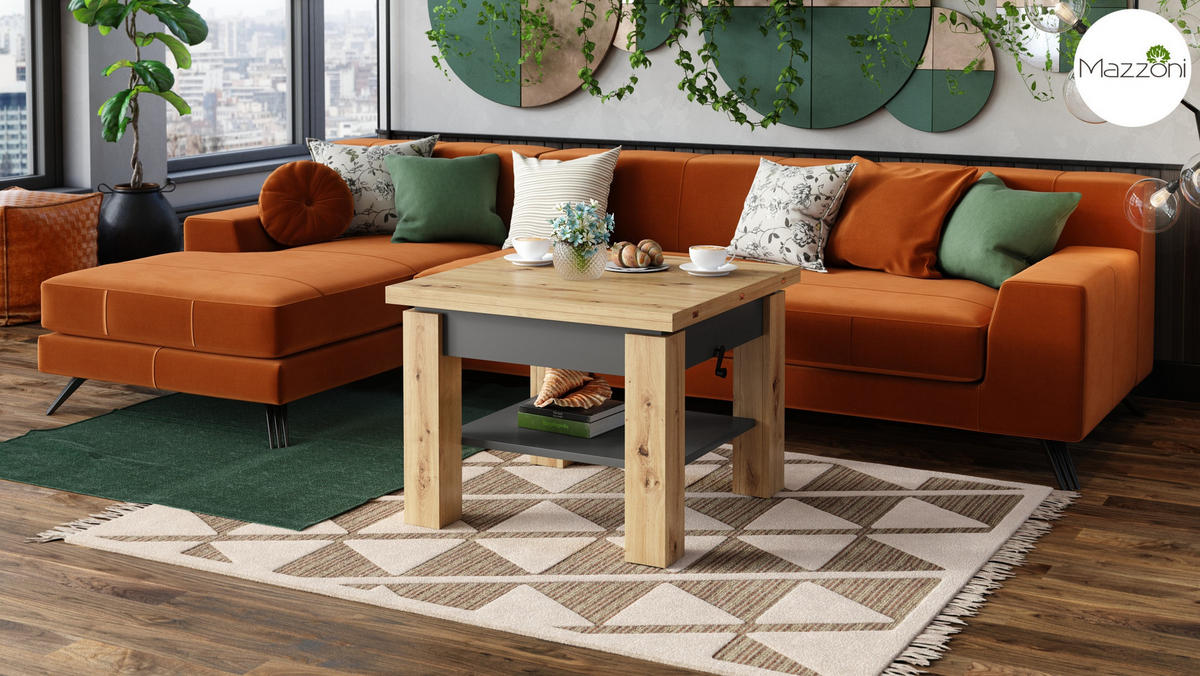 COUCHTISCH quadratisch aufklappbar höhenverstellbar 70/75/69 cm - Anthrazit/Eiche Artisan, Holzwerkstoff (75/70/57cm) - designimpex