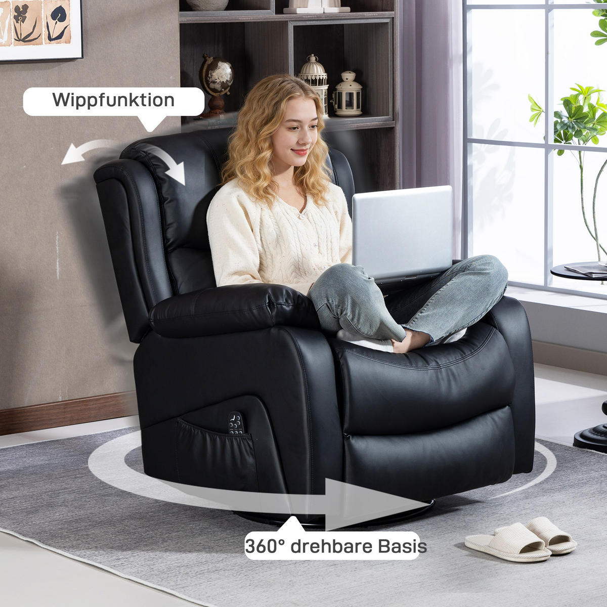 MASSAGESESSEL DE-06425 Wärme- & Liegefunktion, 145° neigbar Schwarz - Schwarz, Metall (85/100/97cm) - ComfortXL