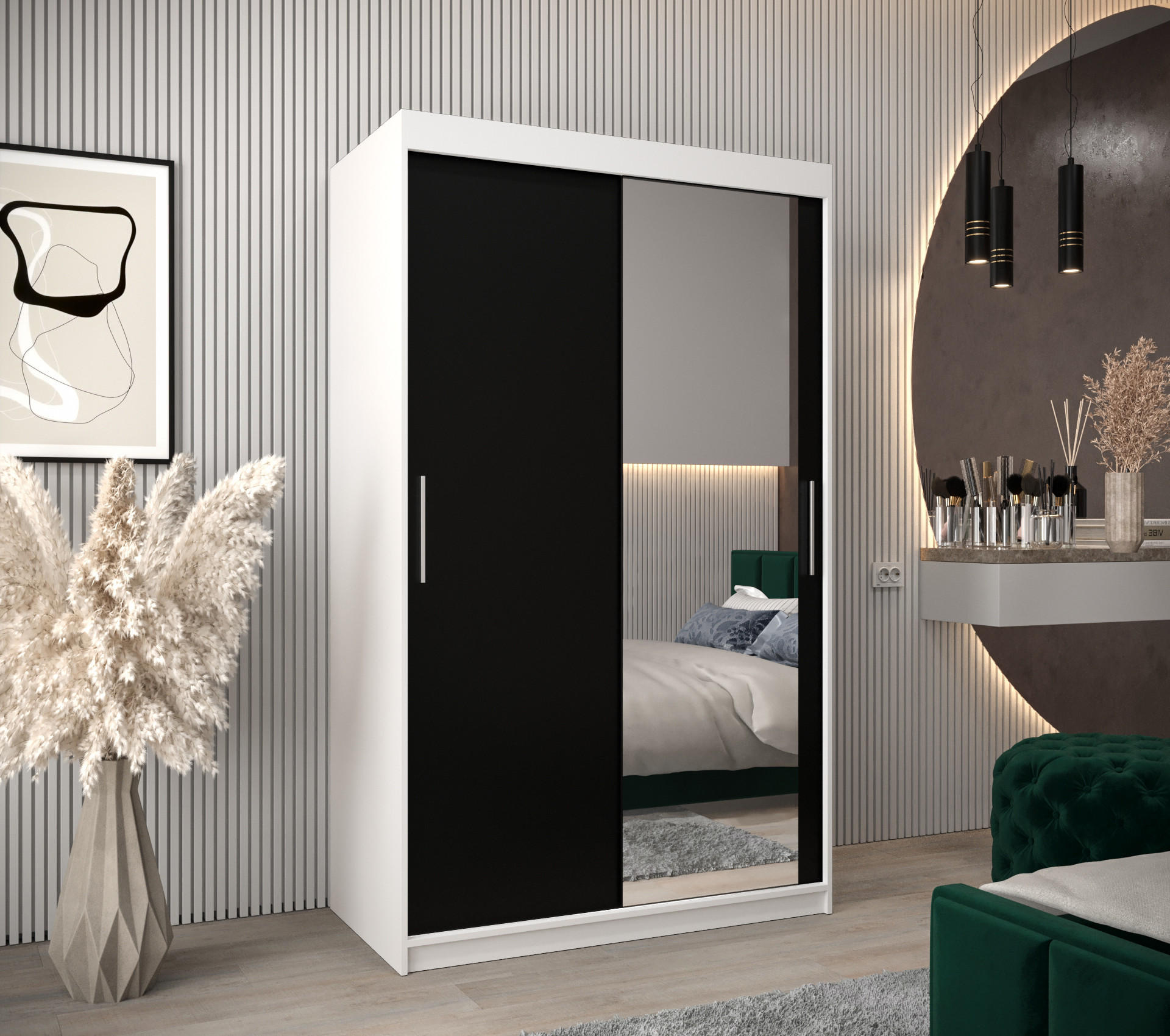 SCHWEBETÜRENSCHRANK 200/120/62 2-türig - Silberfarben/Schwarz, Holz/Kunststoff (120/200/62cm) - Abiks Möbel