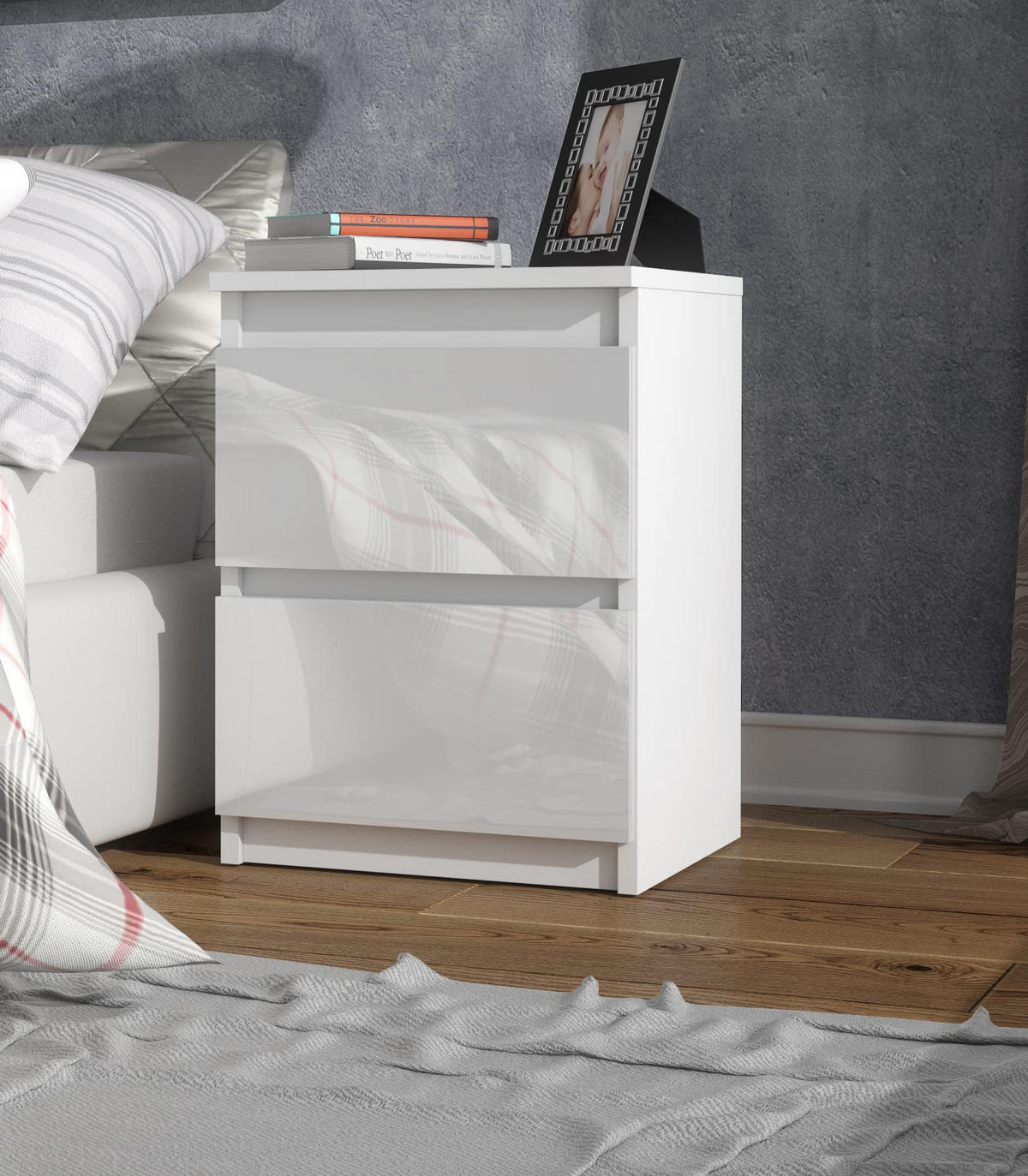 NACHTTISCH 40 cm Weiße Hochglanzfront 40x39x55 cm - Weiß Hochglanz, Holzwerkstoff (40/55/39cm) - Mobelsta