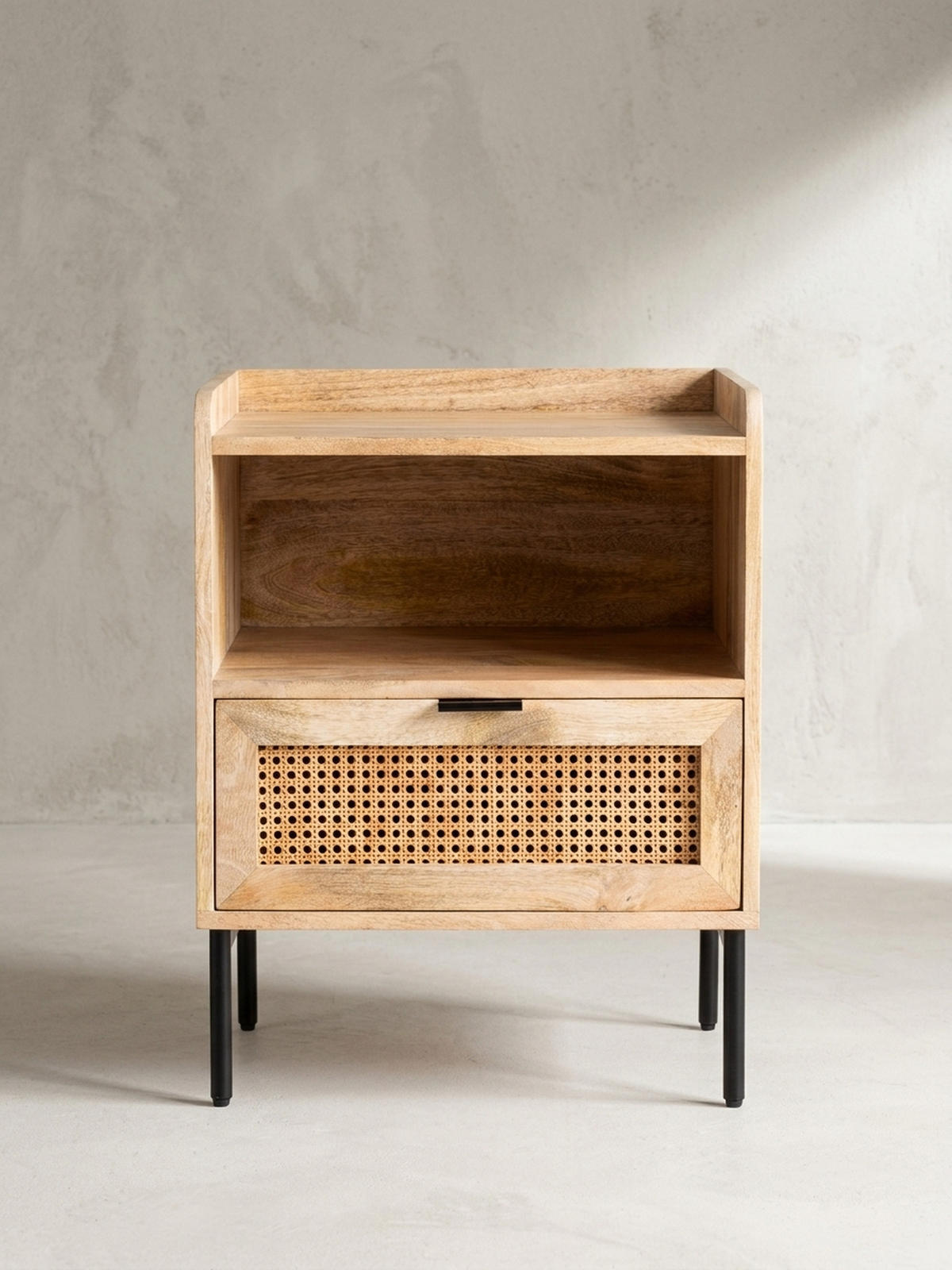 NACHTTISCH – Mango Massivholz/Rattan, 50x60x40 cm, 1 Schublade, Wiener Geflecht - Schwarz/Braun, Holz/Metall (50/60/40cm) - KADIMA DESIGN