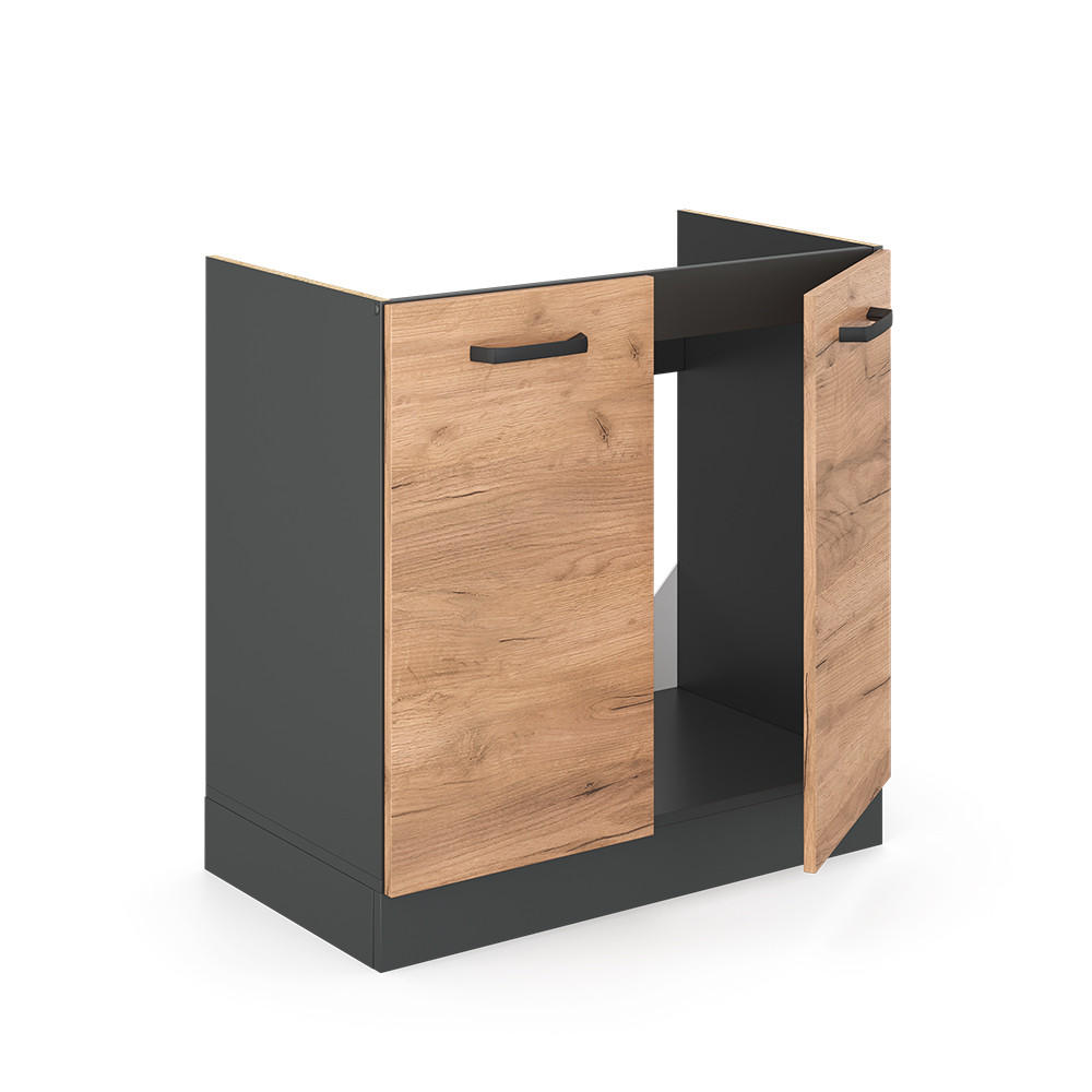 SPÜLENUNTERSCHRANK R-Line Goldkraft Eiche 80 cm ohne AP - Anthrazit/Eiche Wotan, Holzwerkstoff (80/81.6/46cm) - Vicco