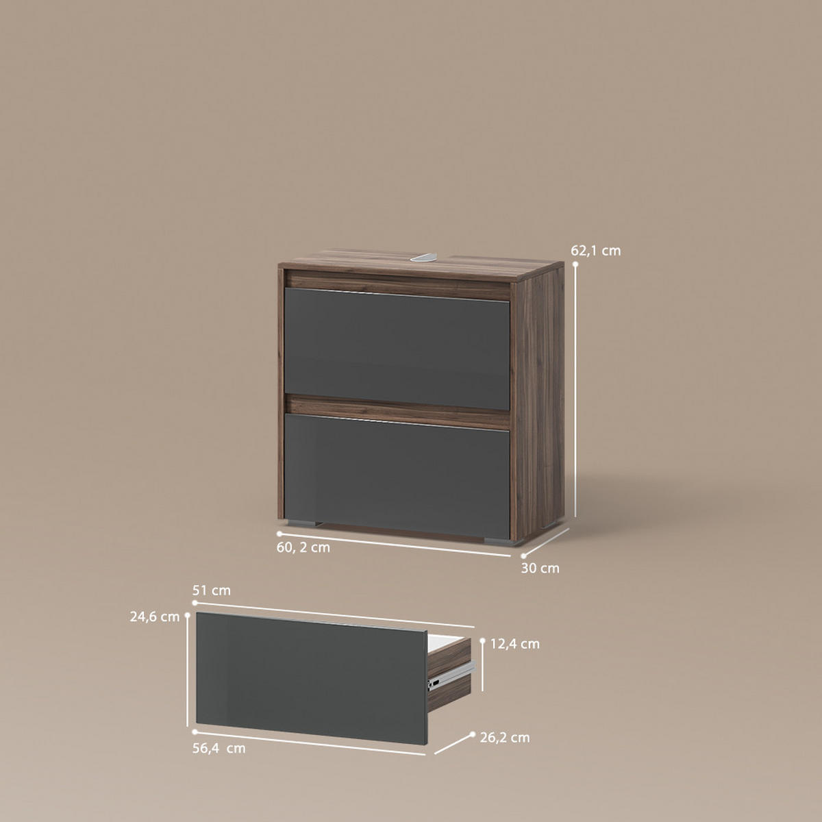 WASCHBECKENUNTERSCHRANK Savuto Anthrazit Hochglanz 60.2 x 62.1 cm - Schwarz Hochglanz/Braun, Holzwerkstoff (60.2/62.1/30cm) - Livinity®